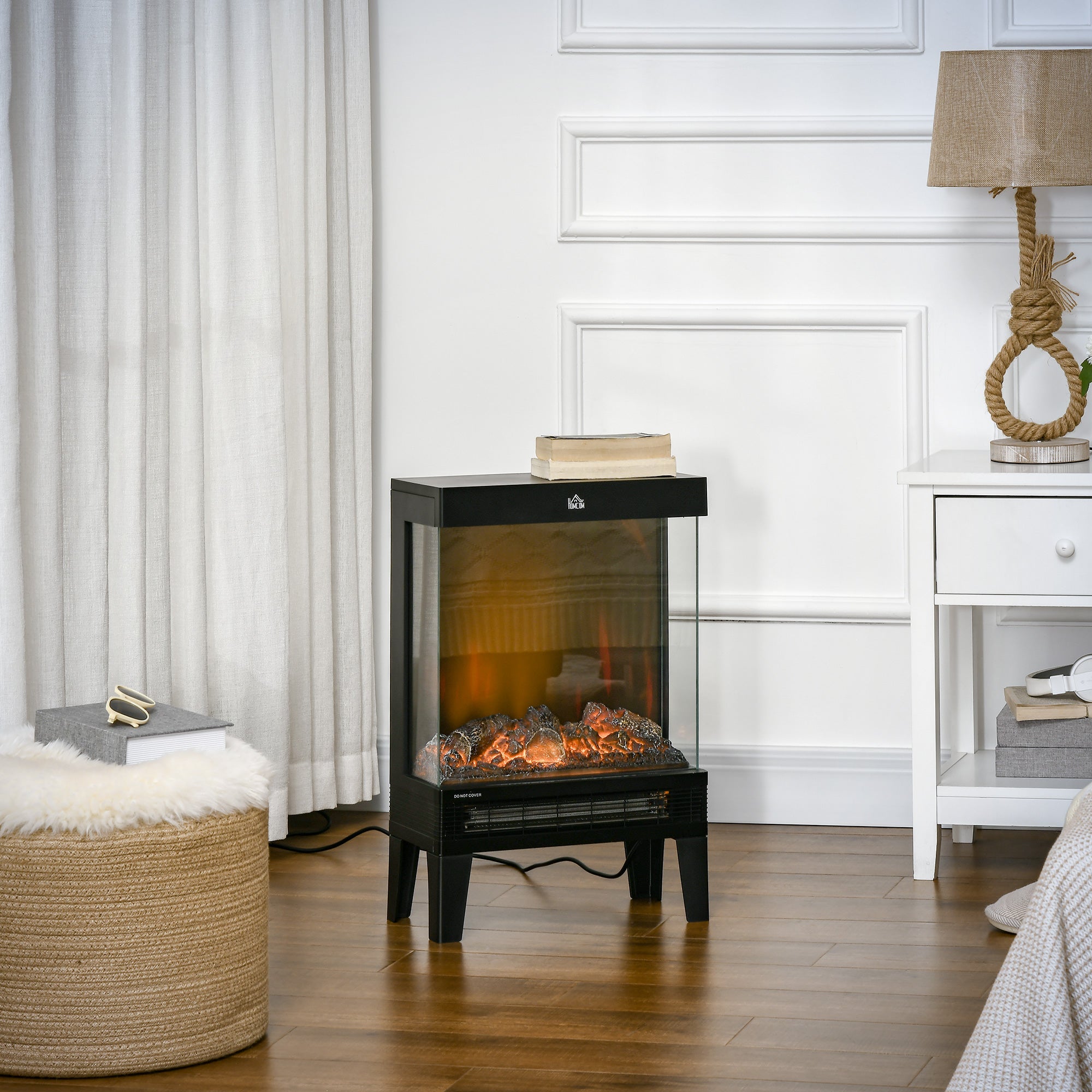 Electric Fireplace Heater Freestanding Stove, 180° LED Flame Effect 1000W/2000W, Black