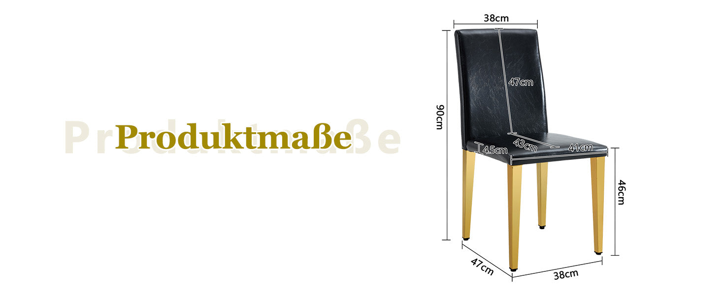 Minimalist Dining Chairs Set of 2 with Gold Metal Legs, Black PU Leather