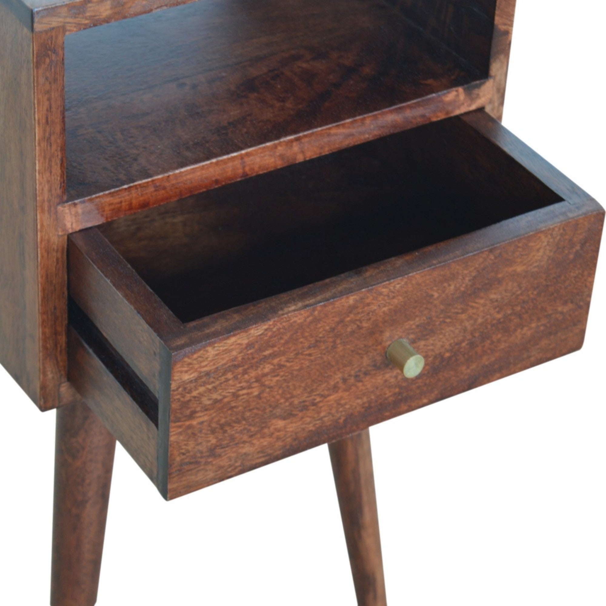 Solid Wood Mini Bedside with 1 Drawer and Open Shelf, Dark Brown