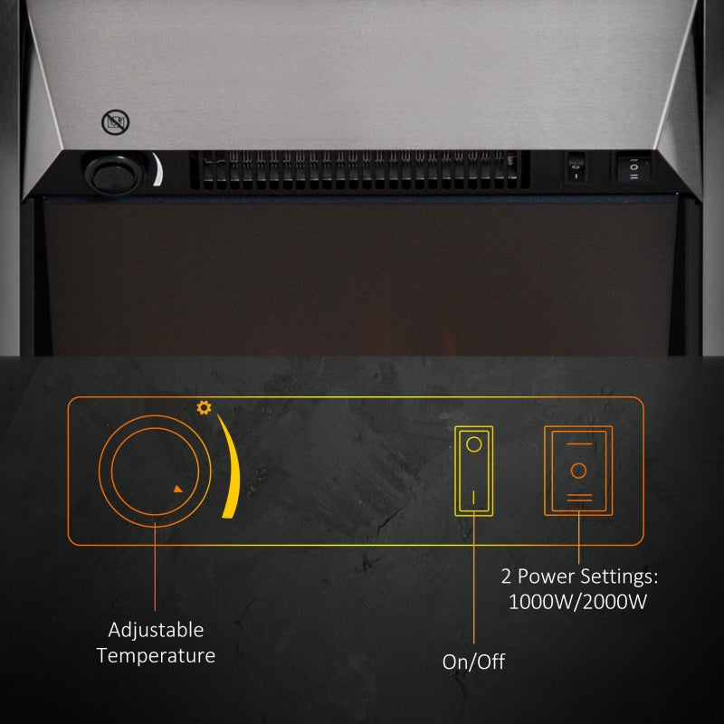 Electric Fireplace, 2KW Pebble Effect Fire Heater, Stainless Steel