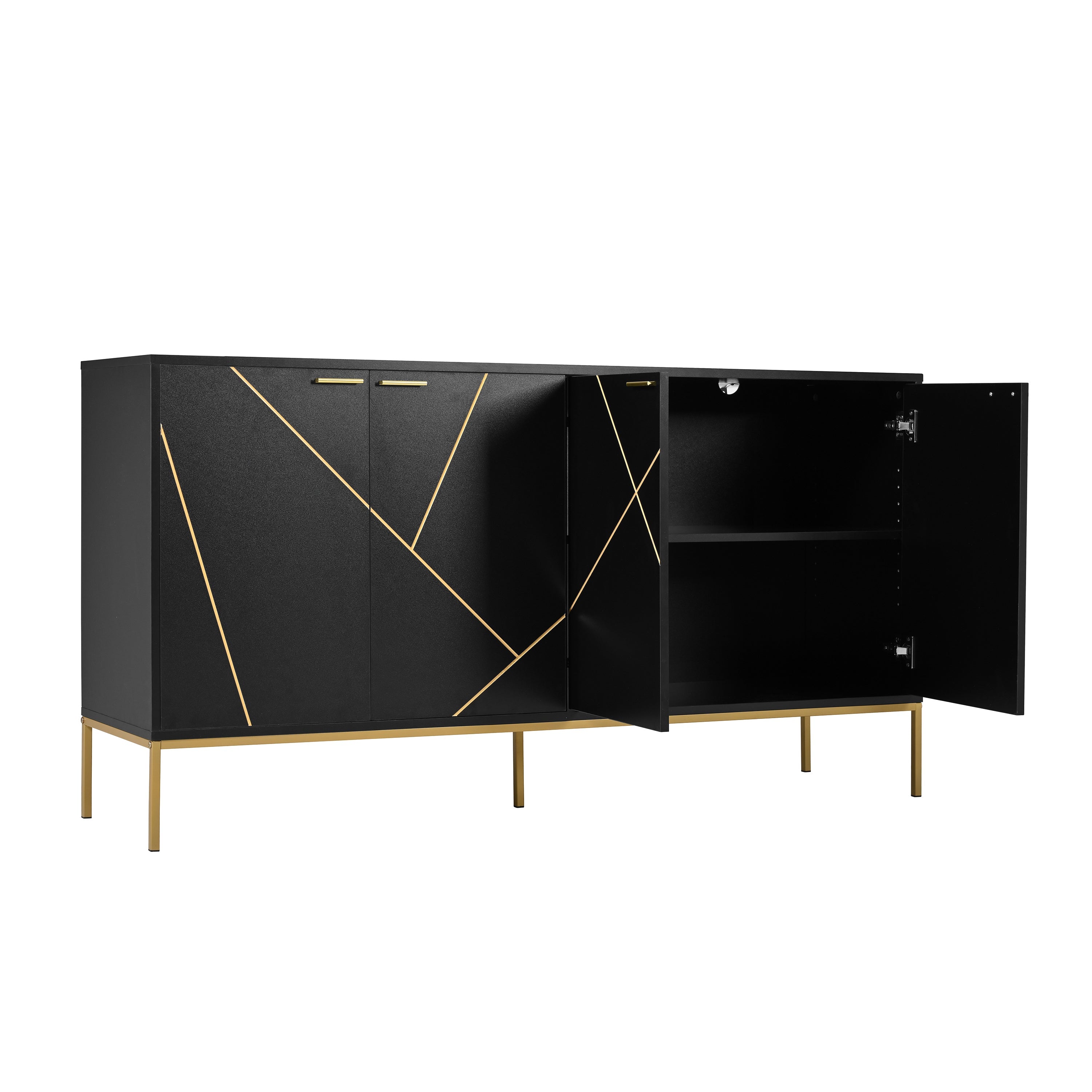 Sideboard four doors metal feet TV cabinet wardrobe linear design black and gold