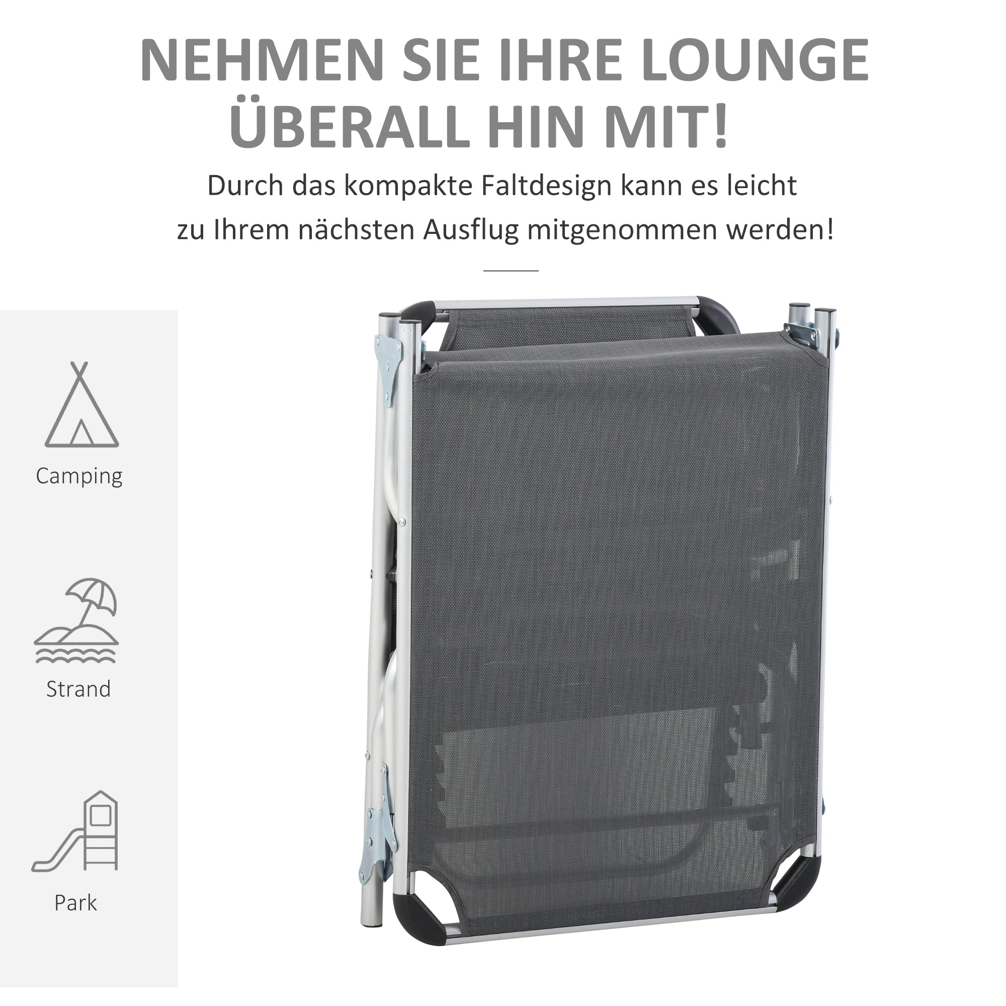 Sun Lounger 5-Way Adjustable Foldable Ergonomic Aluminum Mesh Fabric Grey