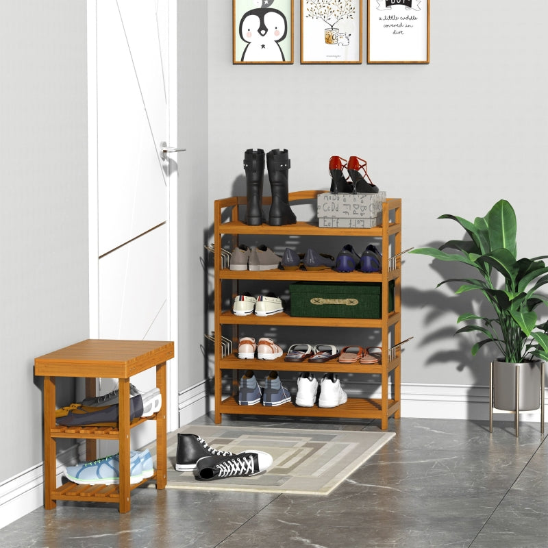 5-Tier Shoe Rack, Storage Organiser with Hangers for 24 Pairs, Teak Acacia Wooden
