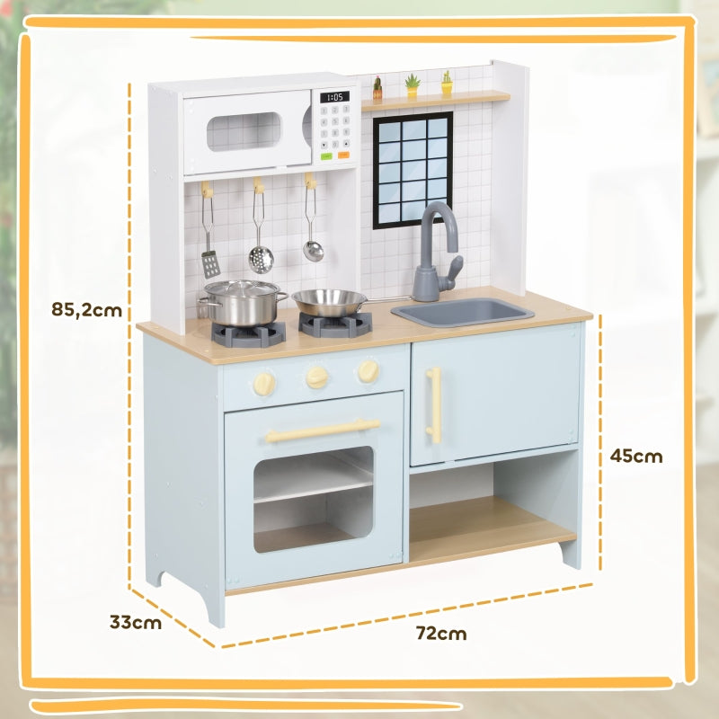 AIYAPLAY Play Kitchen Set with Microwave, Stove, Oven, Utensils, blue