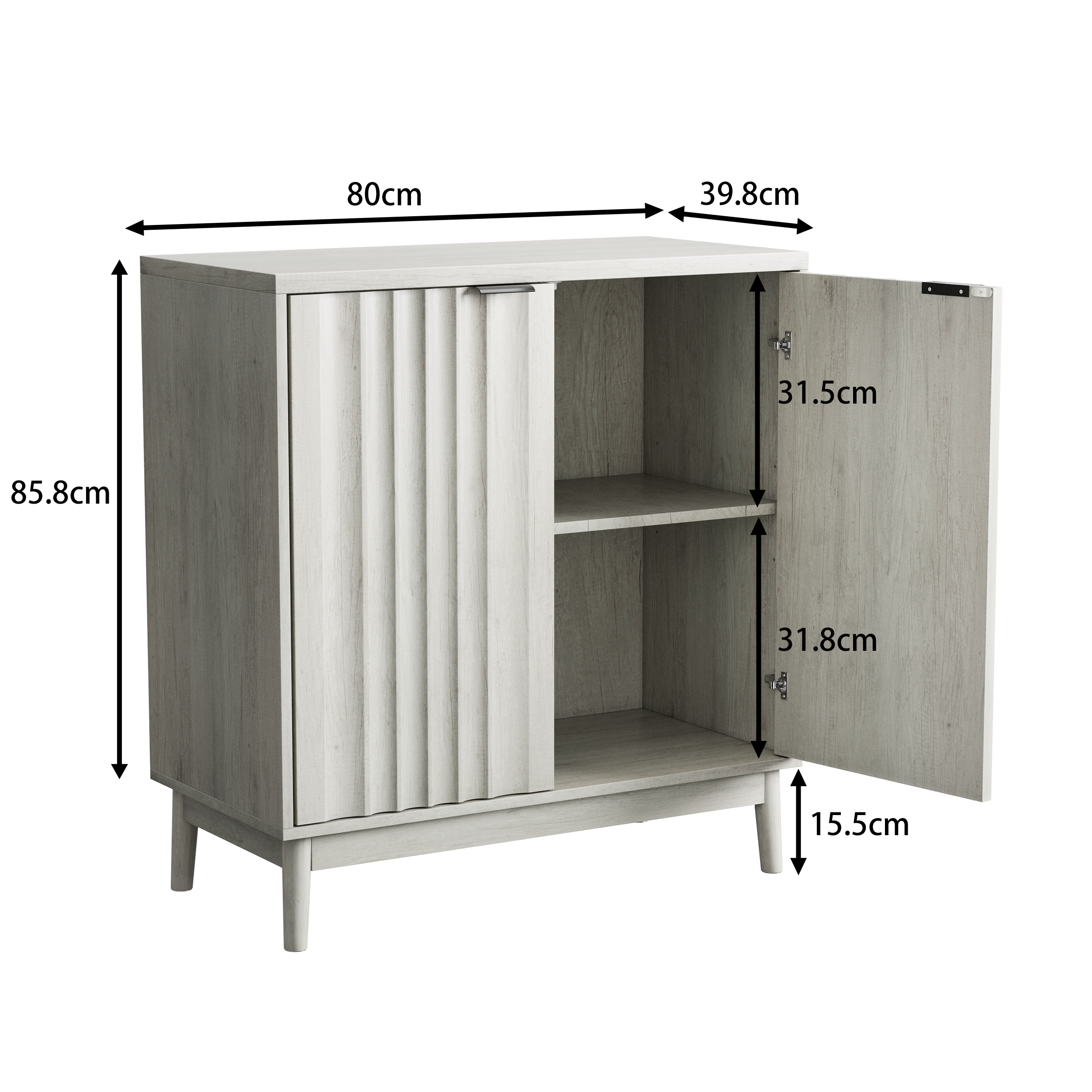 Grooved Edge Cabinet, Independent Wash Buffet with Adjustable Shelves, Wooden, Gray