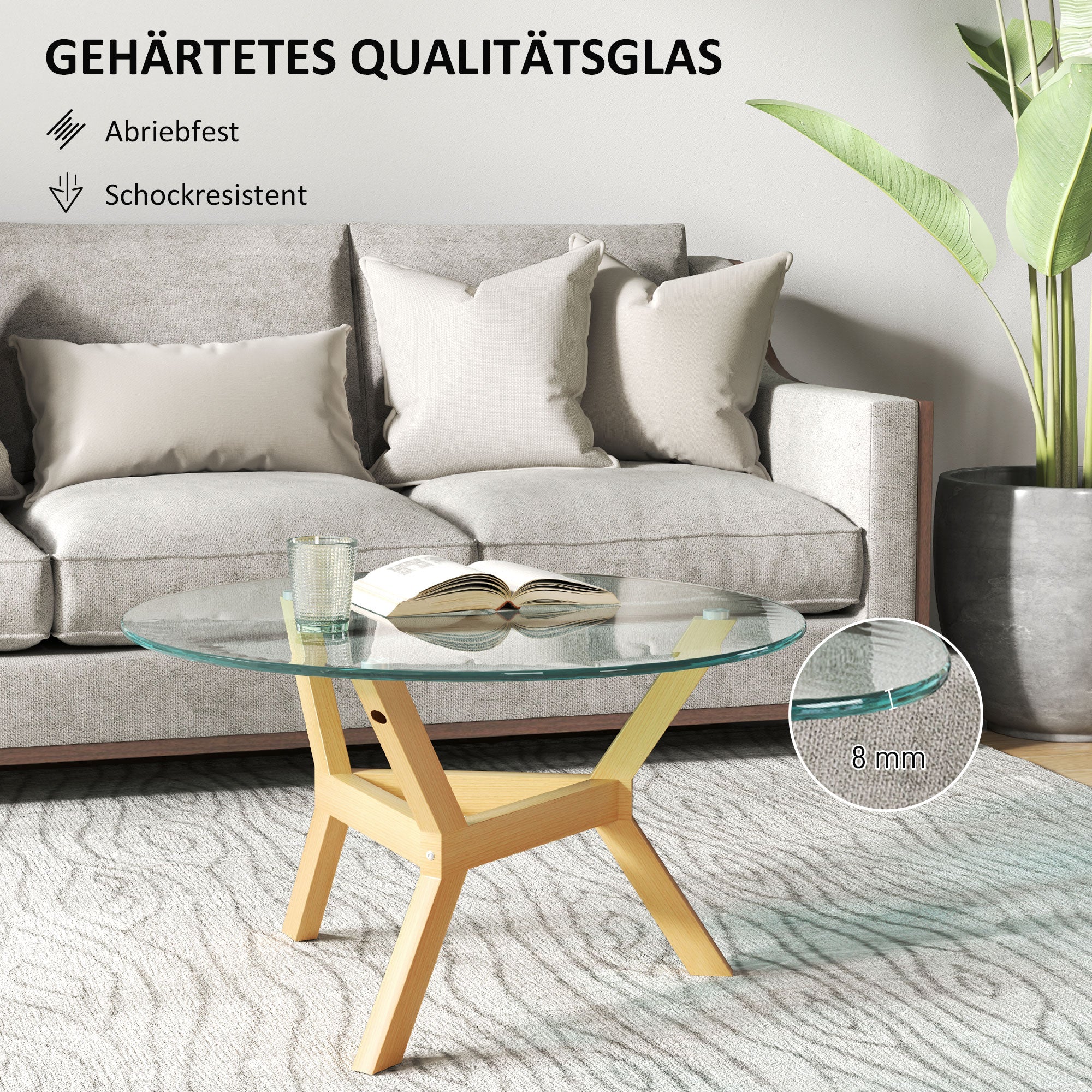 Tempered Glass Coffee Table, Adjustable Foot Pads Steel Frame, Transparent