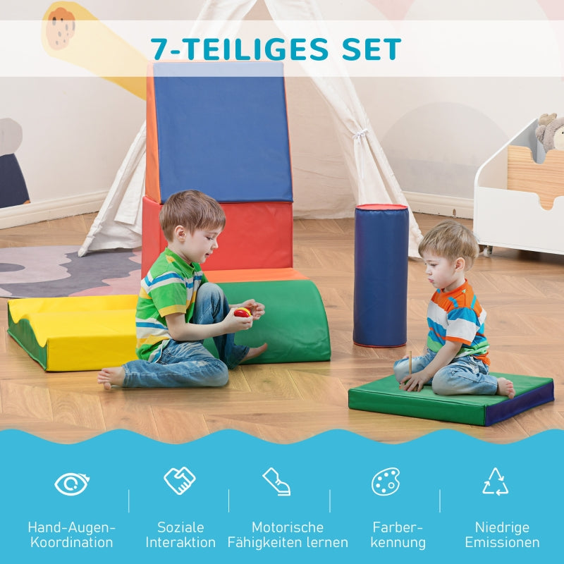 7-Piece Soft Building Blocks, Foam for Romping and Climbing, Artificial Leather, Colorful