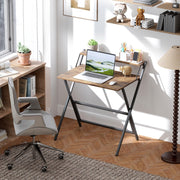 Folding Computer Desk, 81.5cm Monitor Shelf, Rustic Brown