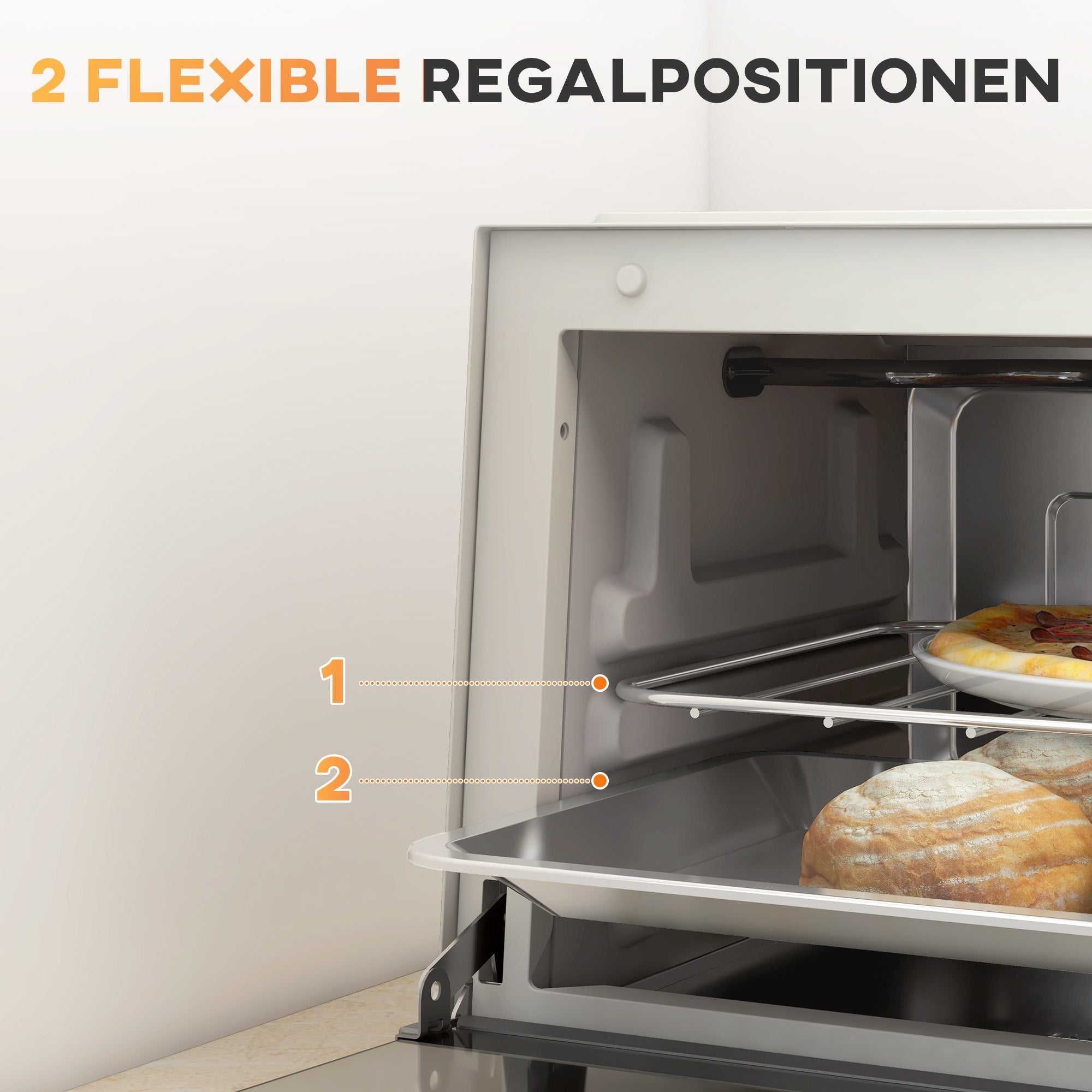 Mini Oven 9L 750W with Baking Tray, Grill, Timer - Stainless Steel/Cream White