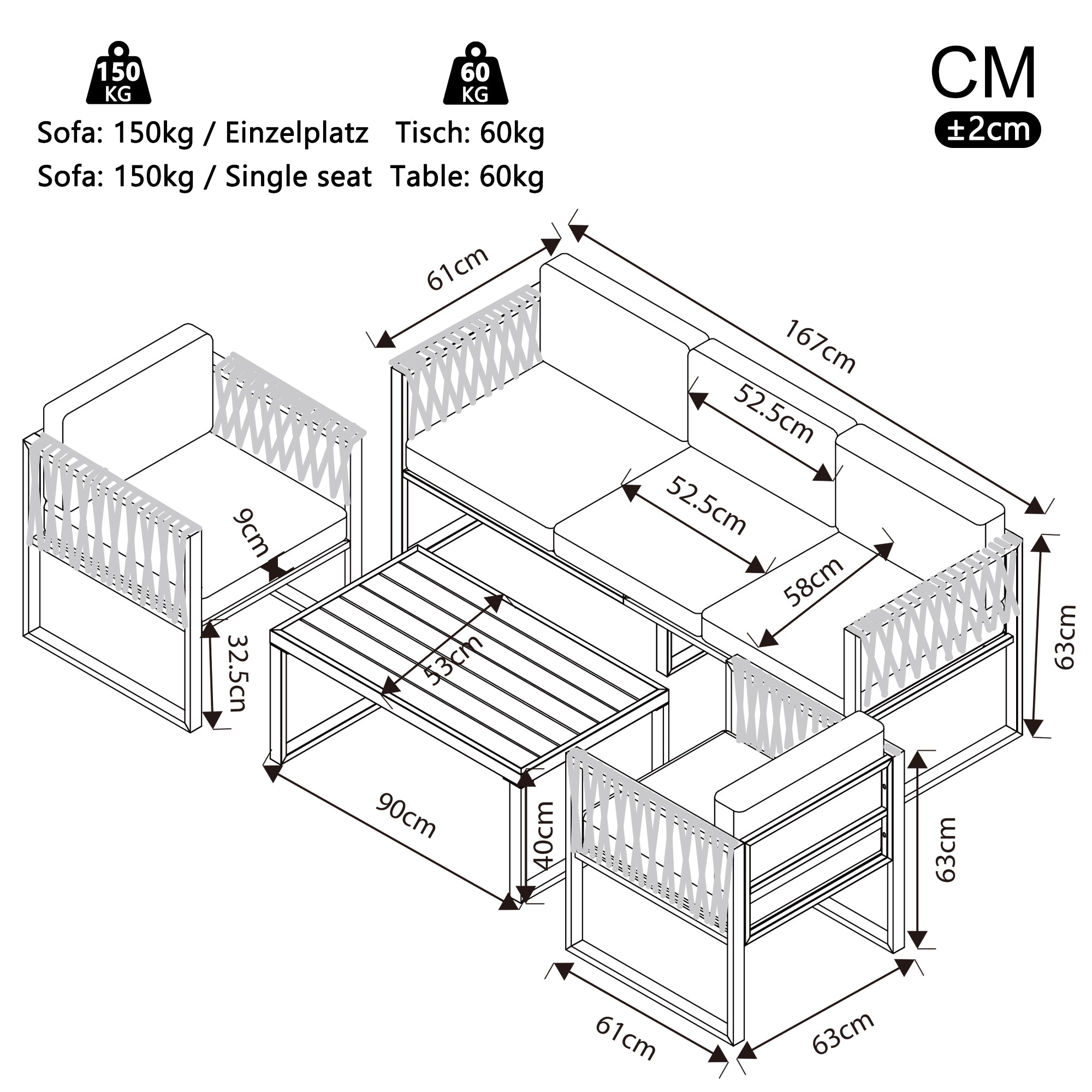 Outdoor Sofa Lounge Set 10-Seater Rustproof Metal Frame - Grey