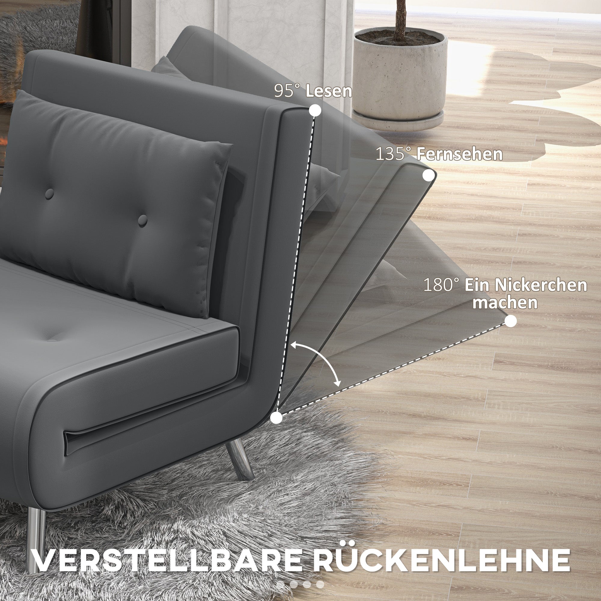 Sleeper Chair, Folding Bed Single Sofa with Cushions, Dark Grey Fabric
