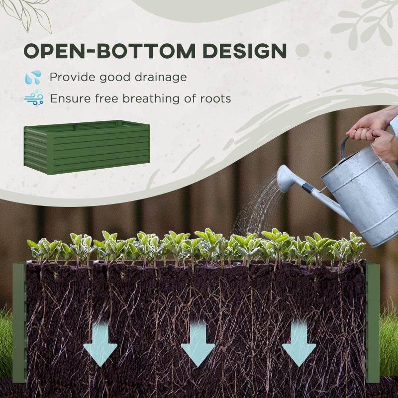 Set of 2 Raised Beds, Galvanised Steel Outdoor Planters for Vegetables Plants Herbs, Green