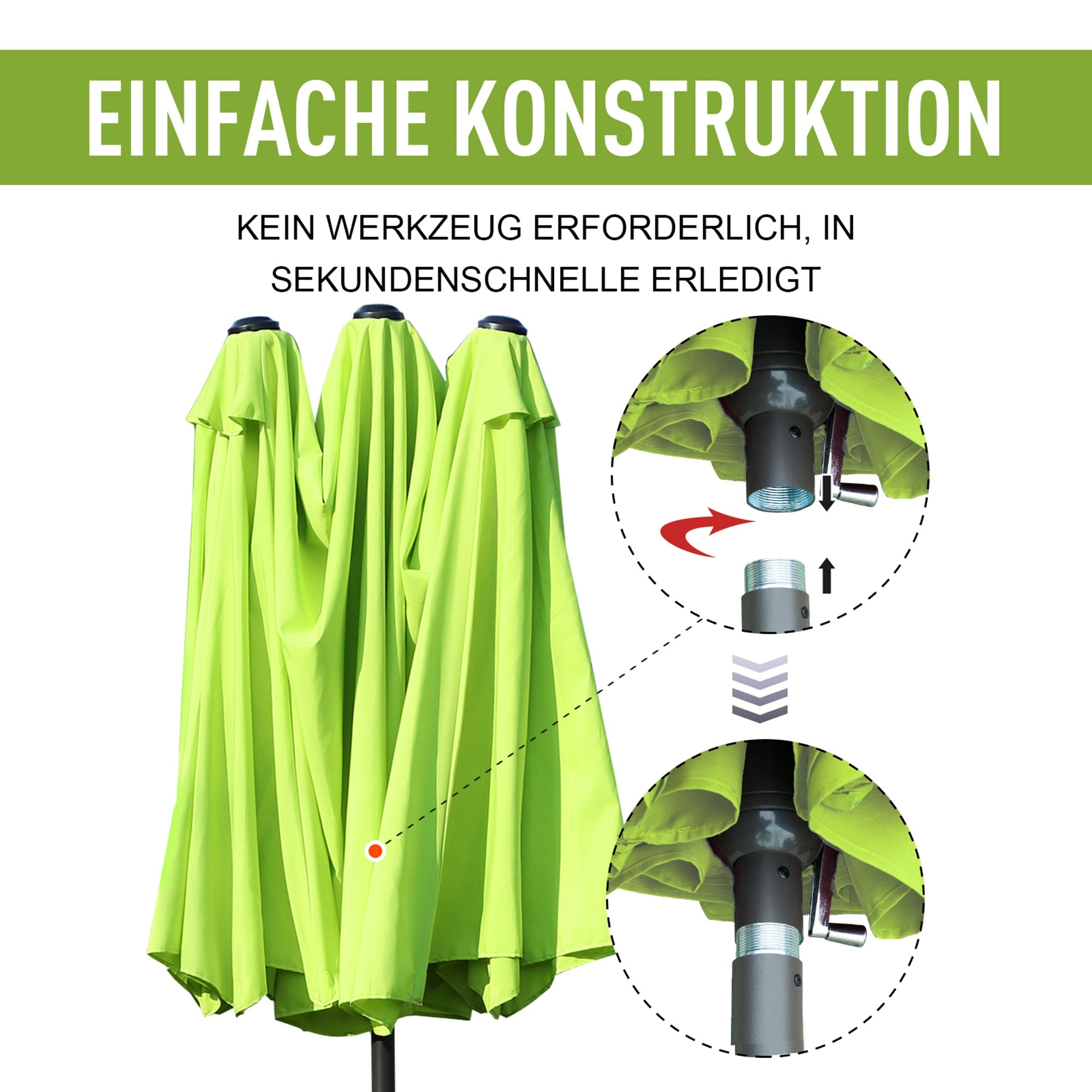 parasol garden umbrella 460 x 270cm oval with hand crank double, green