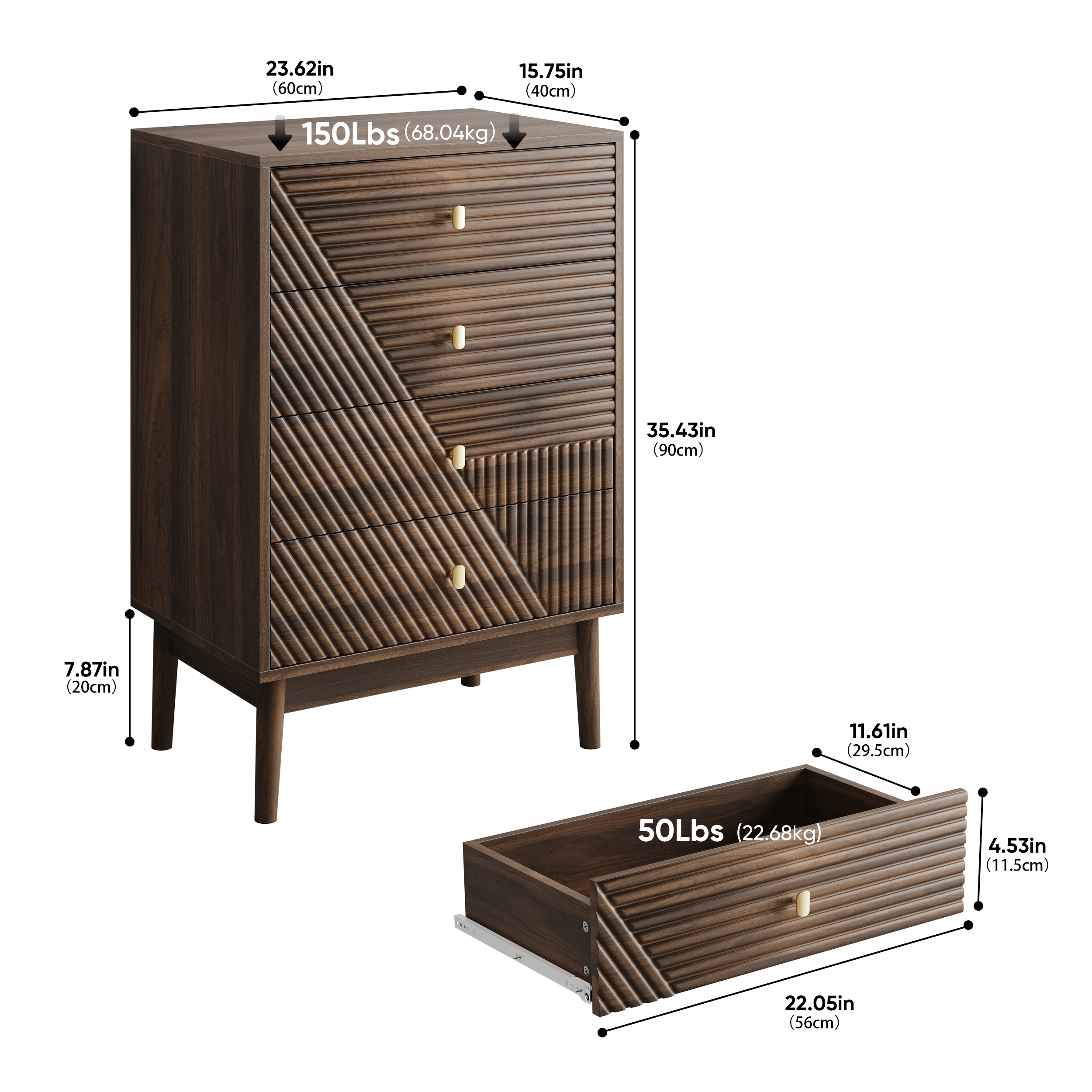 Chest of Drawers Modern 4-Drawer Wooden Storage Cabinet Walnut