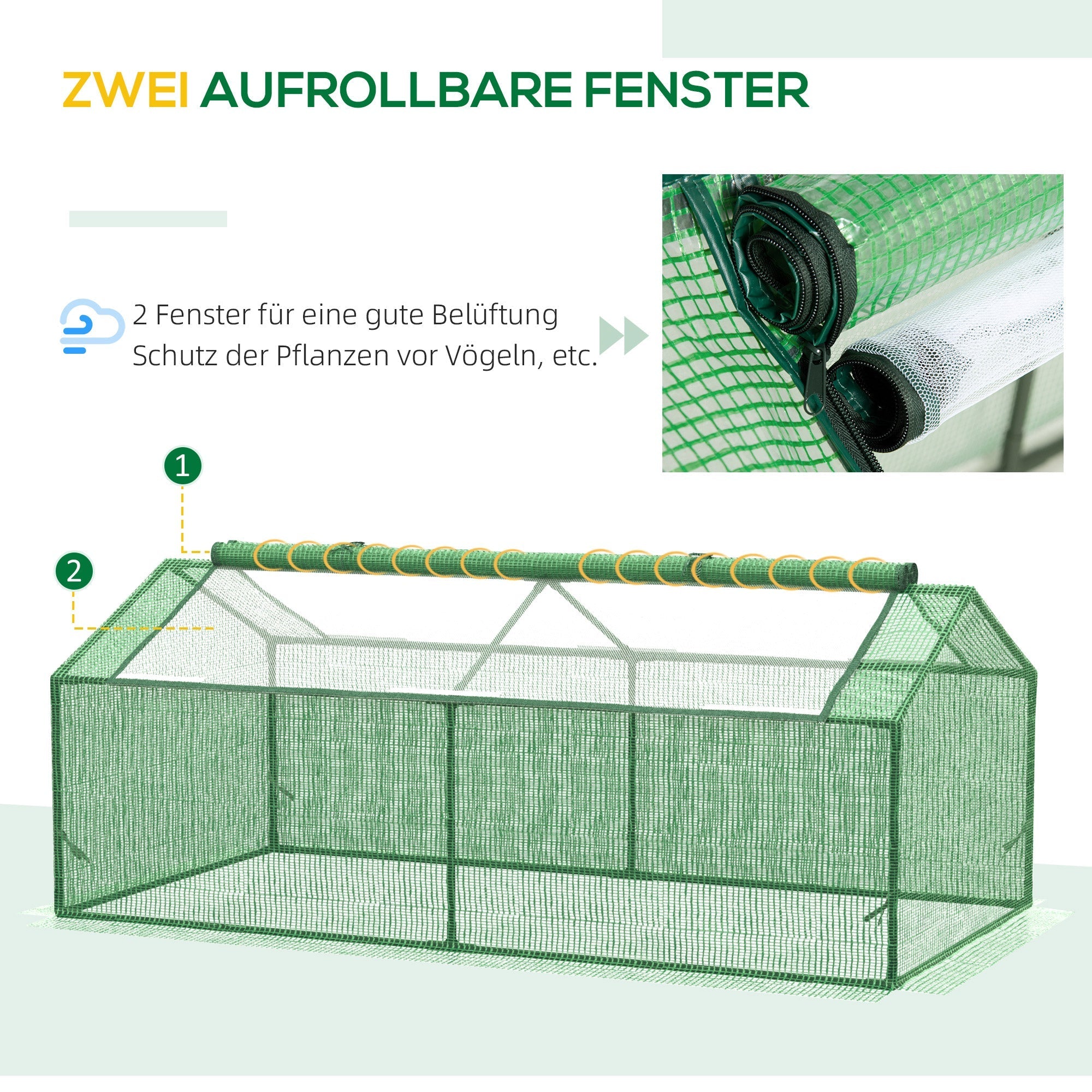 Foil Greenhouse Cold Frame with Window 180x90x70cm - Green