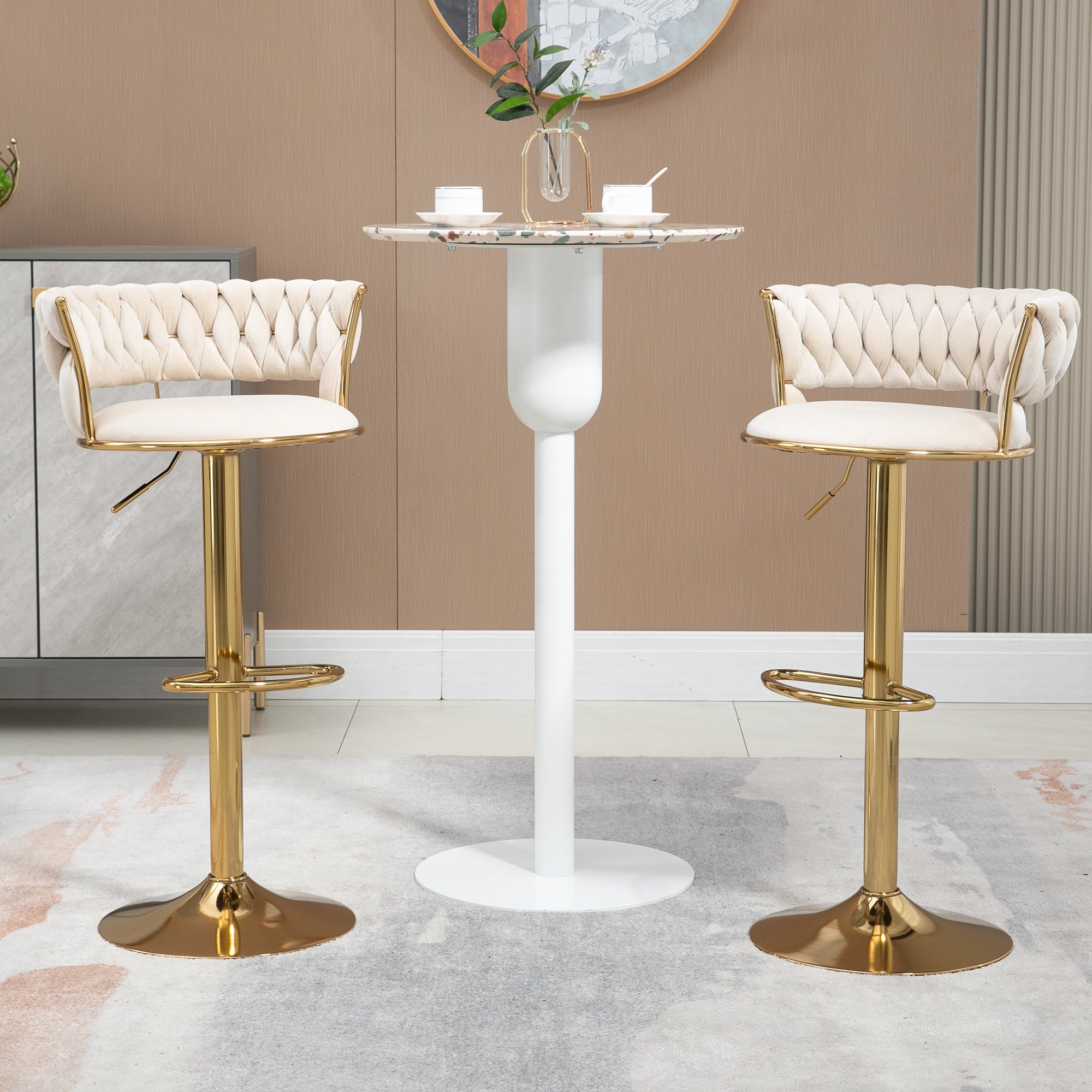 Velvet Swivel Bar Stool 2-Piece Set, Handcrafted Backrest, Adjustable Height, Upholstered