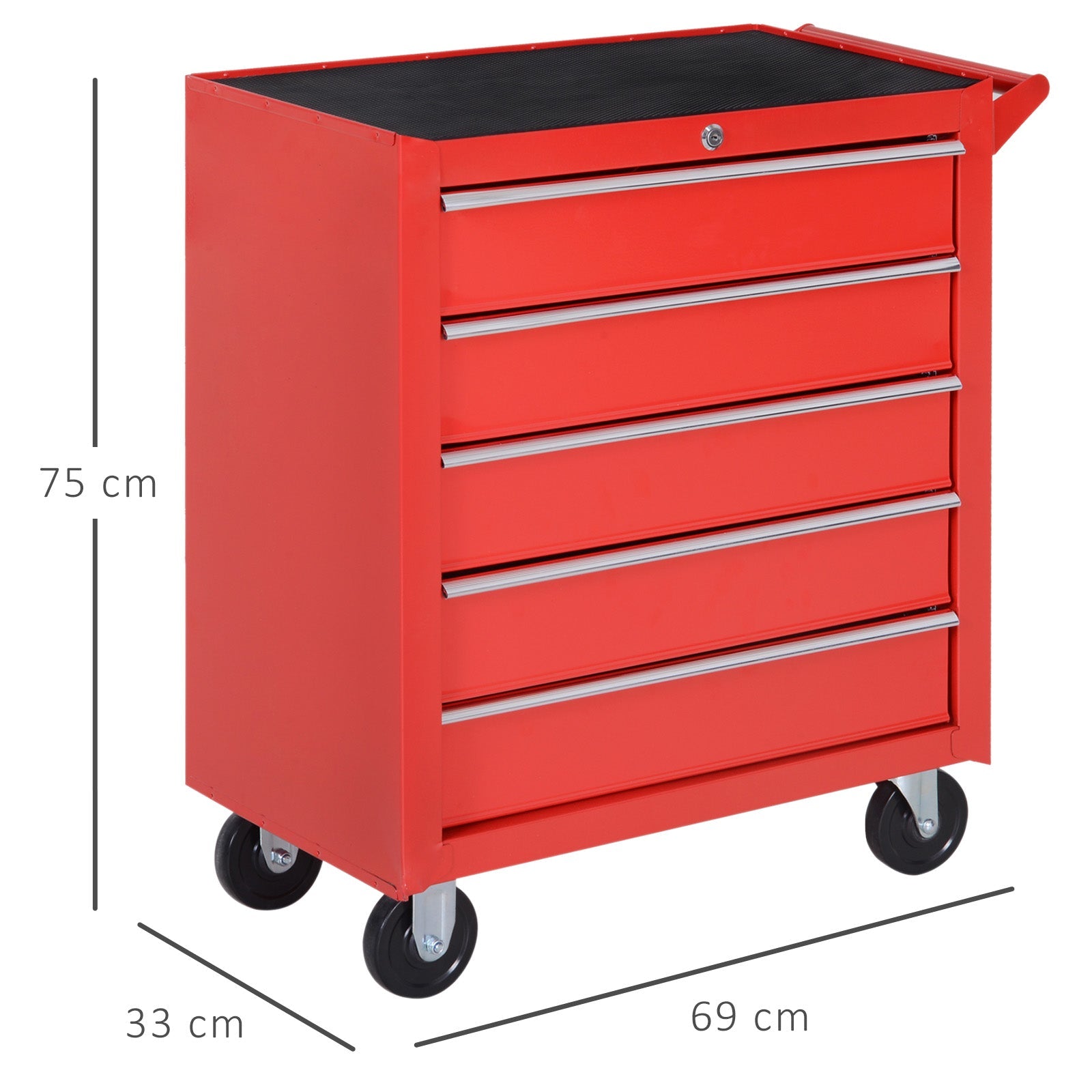 DURHAND Workshop Trolley, 5 Drawers, Lockable, Mobile, 150 kg, Steel Red
