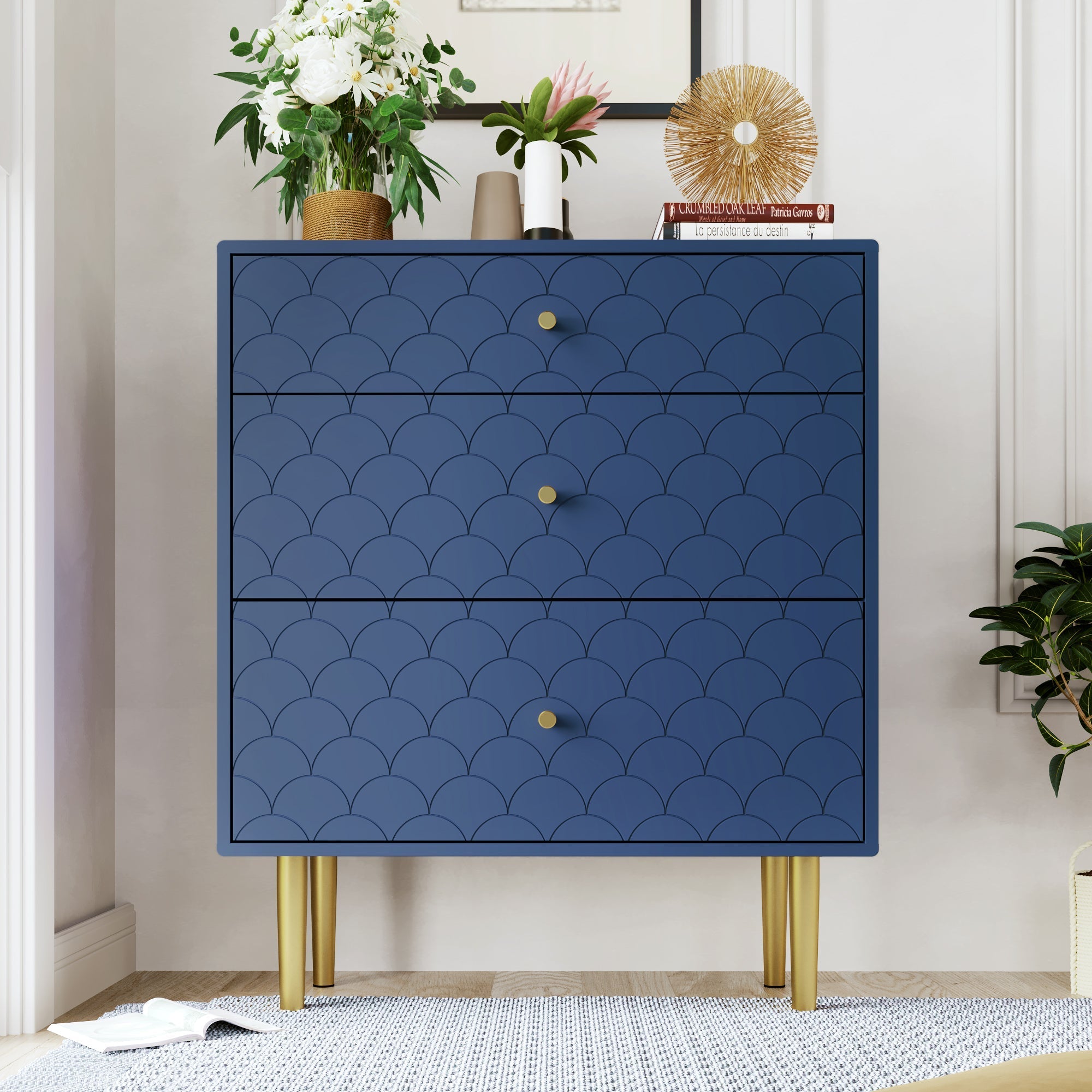 Chest of Drawers 3-Drawer Sideboard Highboard - Navy Blue