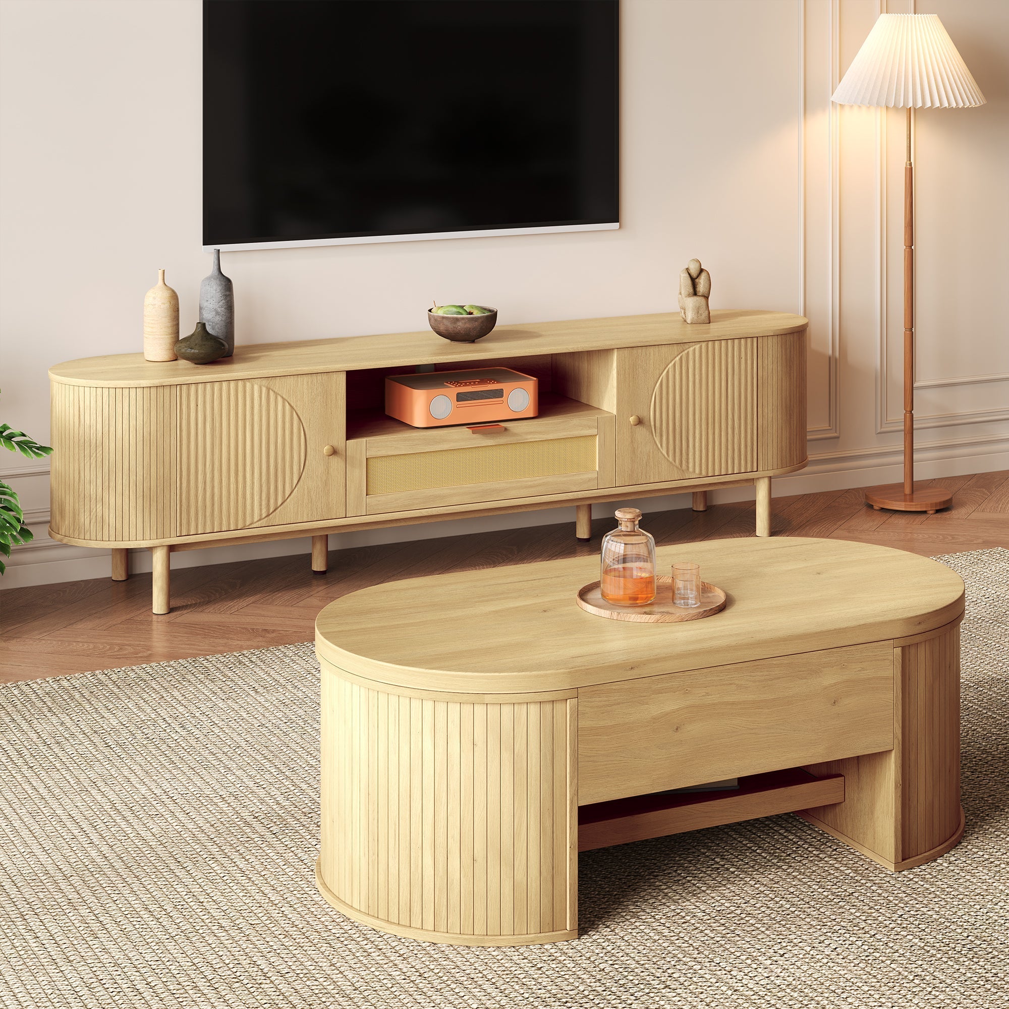 Living Room Furniture Set, Adjustable Coffee Table TV Cabinet Storage Modern Design