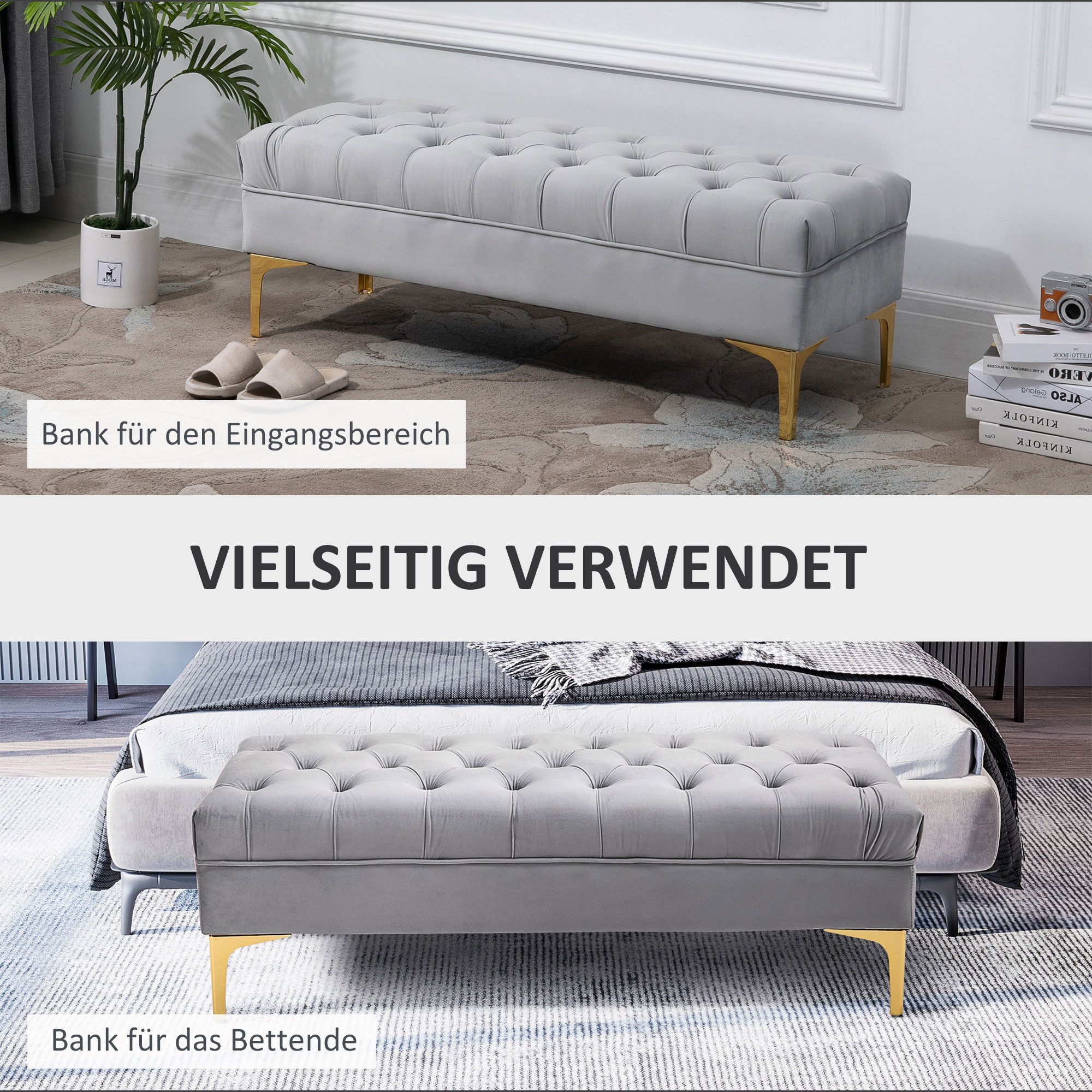 Bench/Bed/Shoe Bench with Raised Legs 118x45x42cm Velvet Light Grey