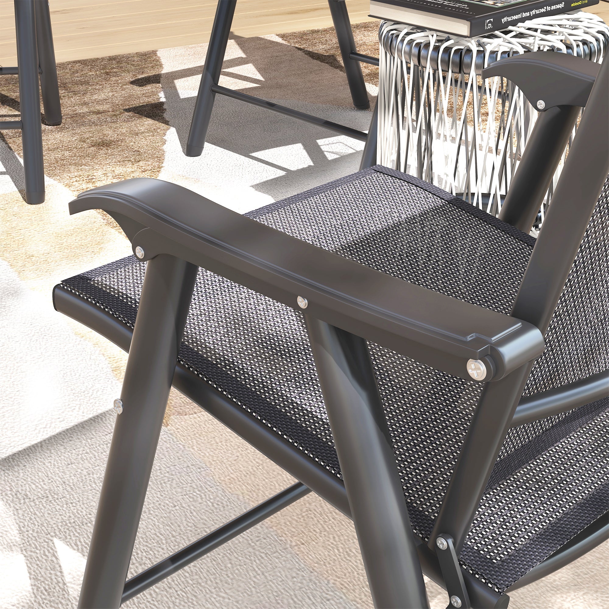 Set of Four Folding Garden Chairs, Portable and Space-Saving, Charcoal Grey