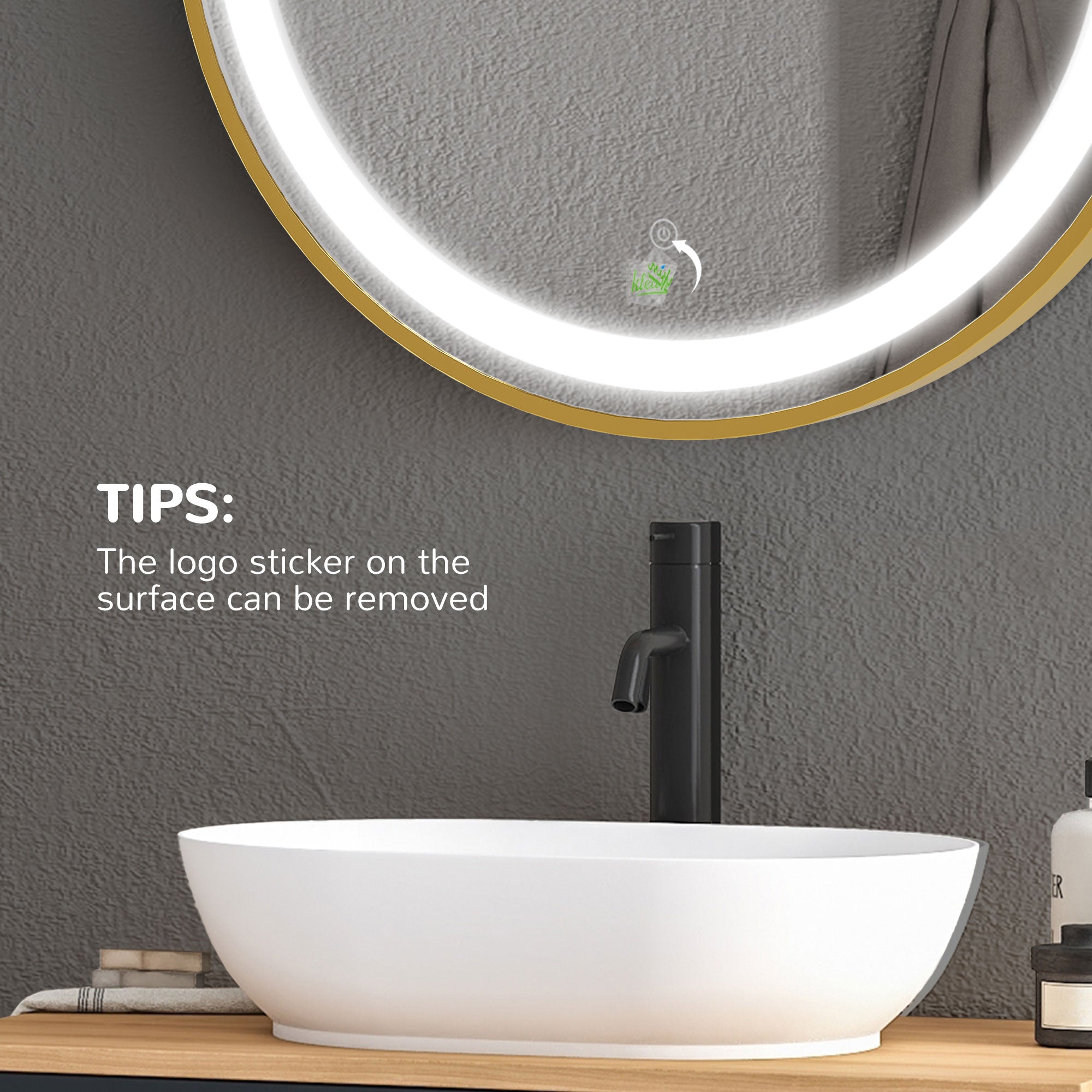 kleankin Dimmable Mirror with LED Light, 60x60cm, Aluminum Alloy