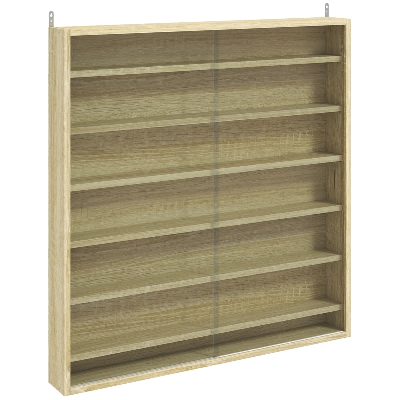 Six Shelf Display Cabinet with Glass Doors, Oak