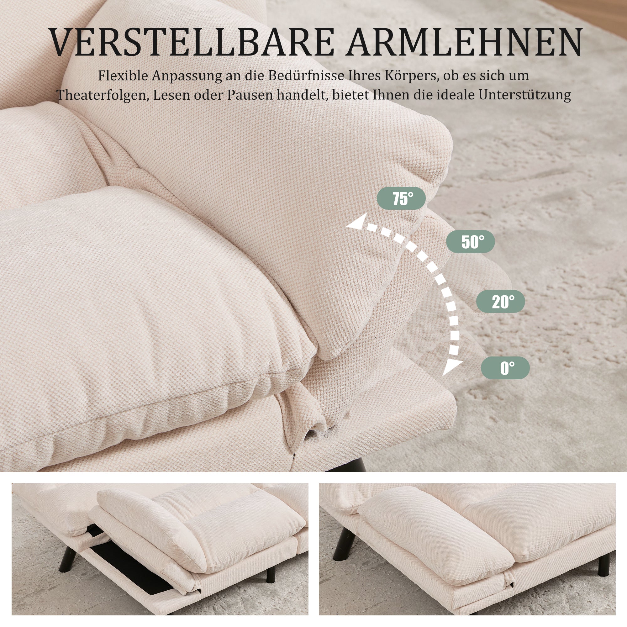 Modern Two-Seater Ergonomic, Adjustable Back & Arms, Chenille