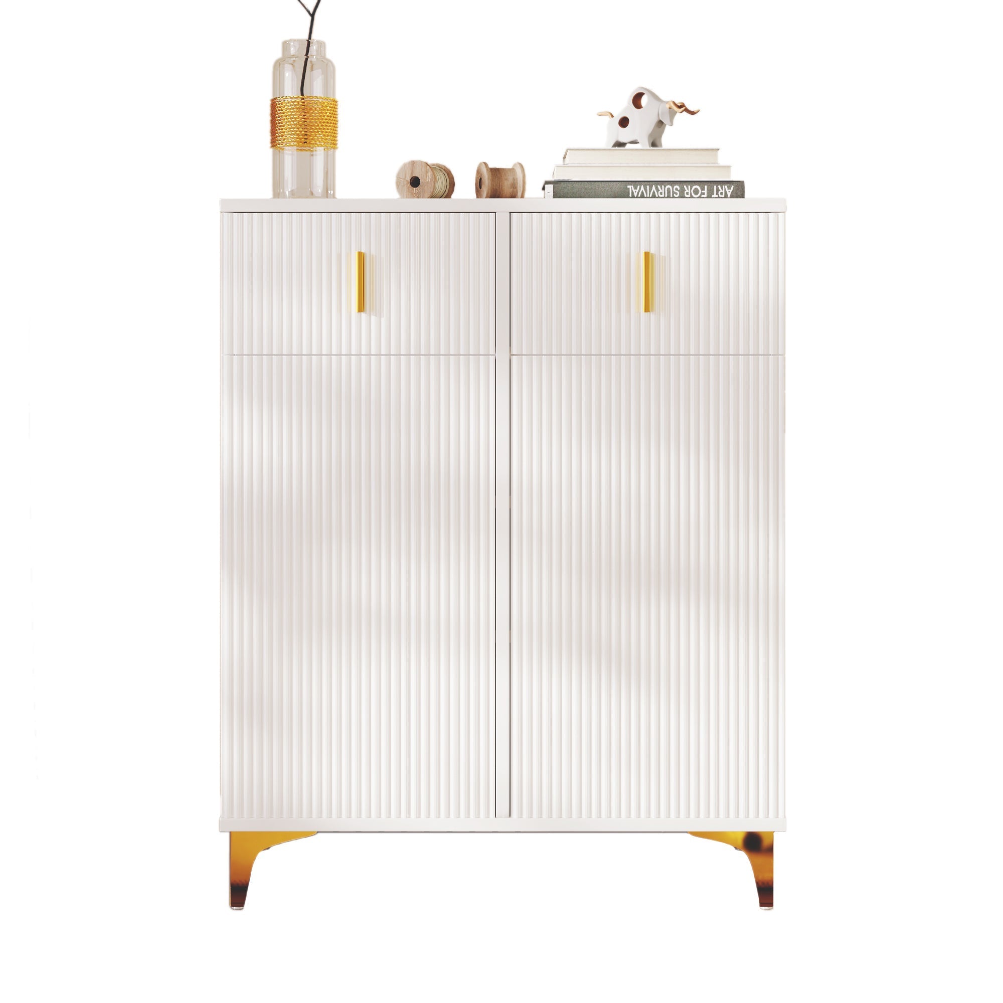 Sideboard/Shoe Cabinet with Structural Panels, Adjustable Shelves, Gold-Plated Decorations, and Drawers