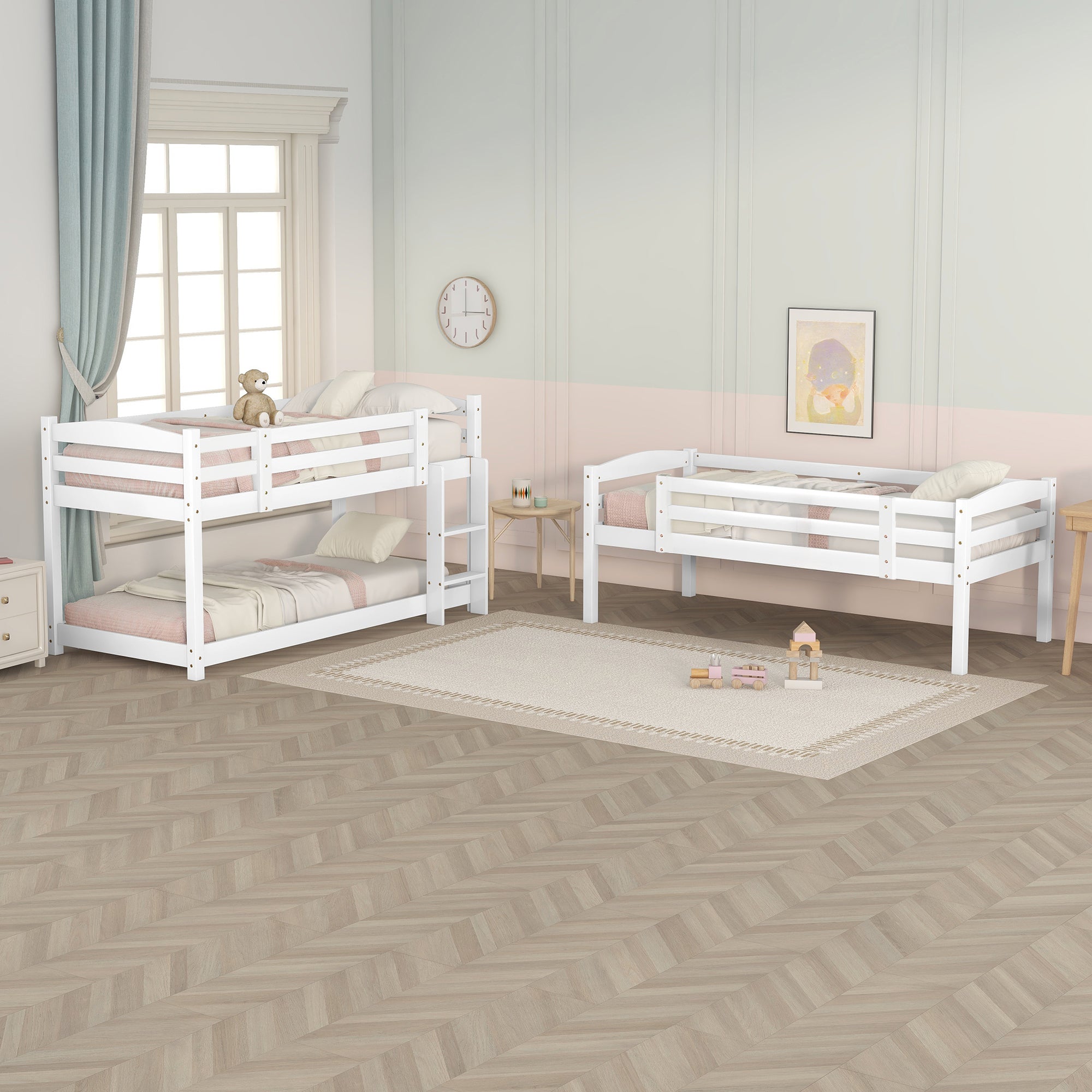 (WX000112AAK-3) Triple Bunk Bed 90x200cm Single-Size Wooden, White