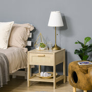 Nightstand Bedside Table Rattan Drawer Storage Shelf MDF