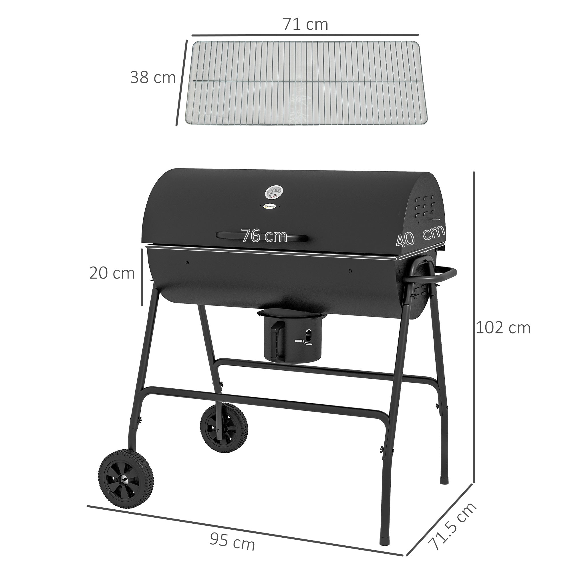 Stahl-Holzkohlegrill mit Ascheauffangbehälter und Warmhalterost