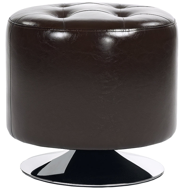 Swivel Foot Stool Round Thick Padded Brown PU Leather