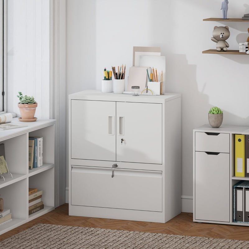 Filing Cabinet Lockable 2 Doors Adjustable Shelves Steel - White