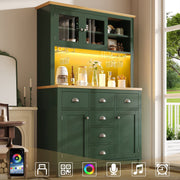 Buffet Sideboard Cabinet with 4 Doors and LED Lights, Green and White