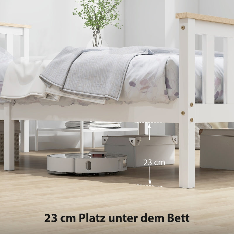 Single Bed Wood Frame Lower Storage - Natural Wood/White