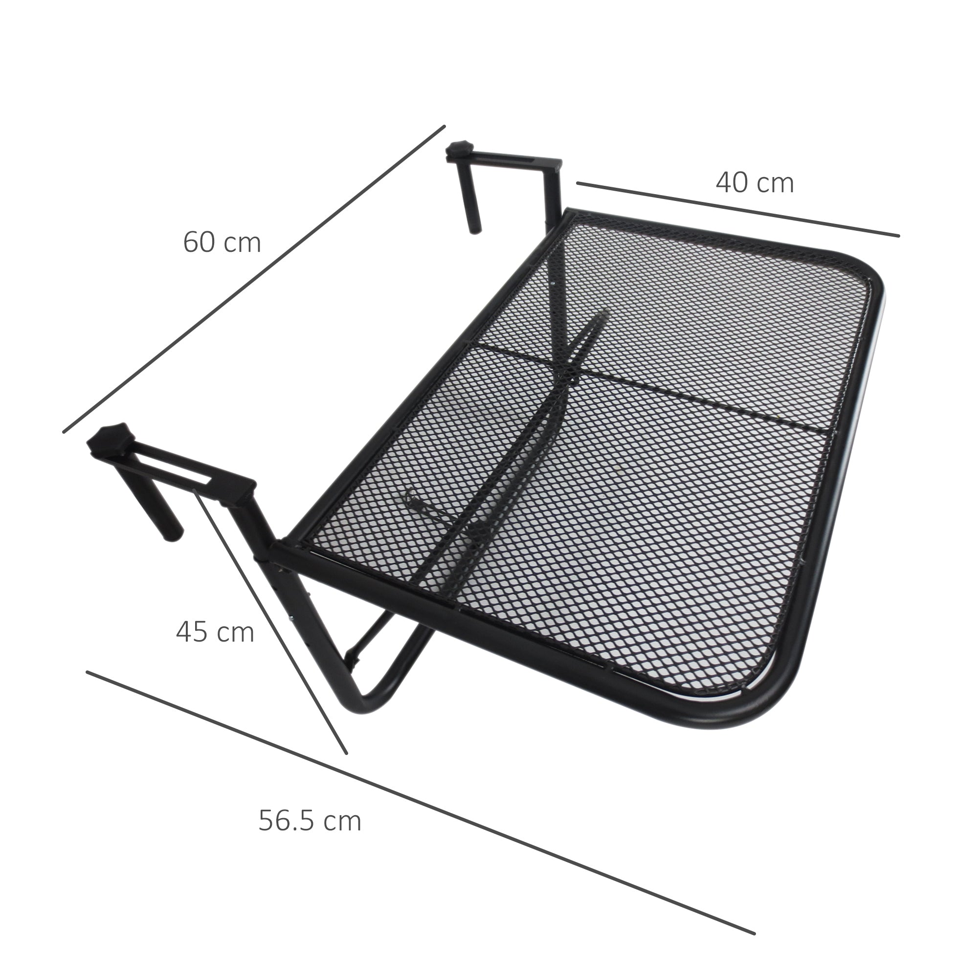 Balcony Hanging Table, Height-Adjustable Square 60x56.5x45cm, Black Metal