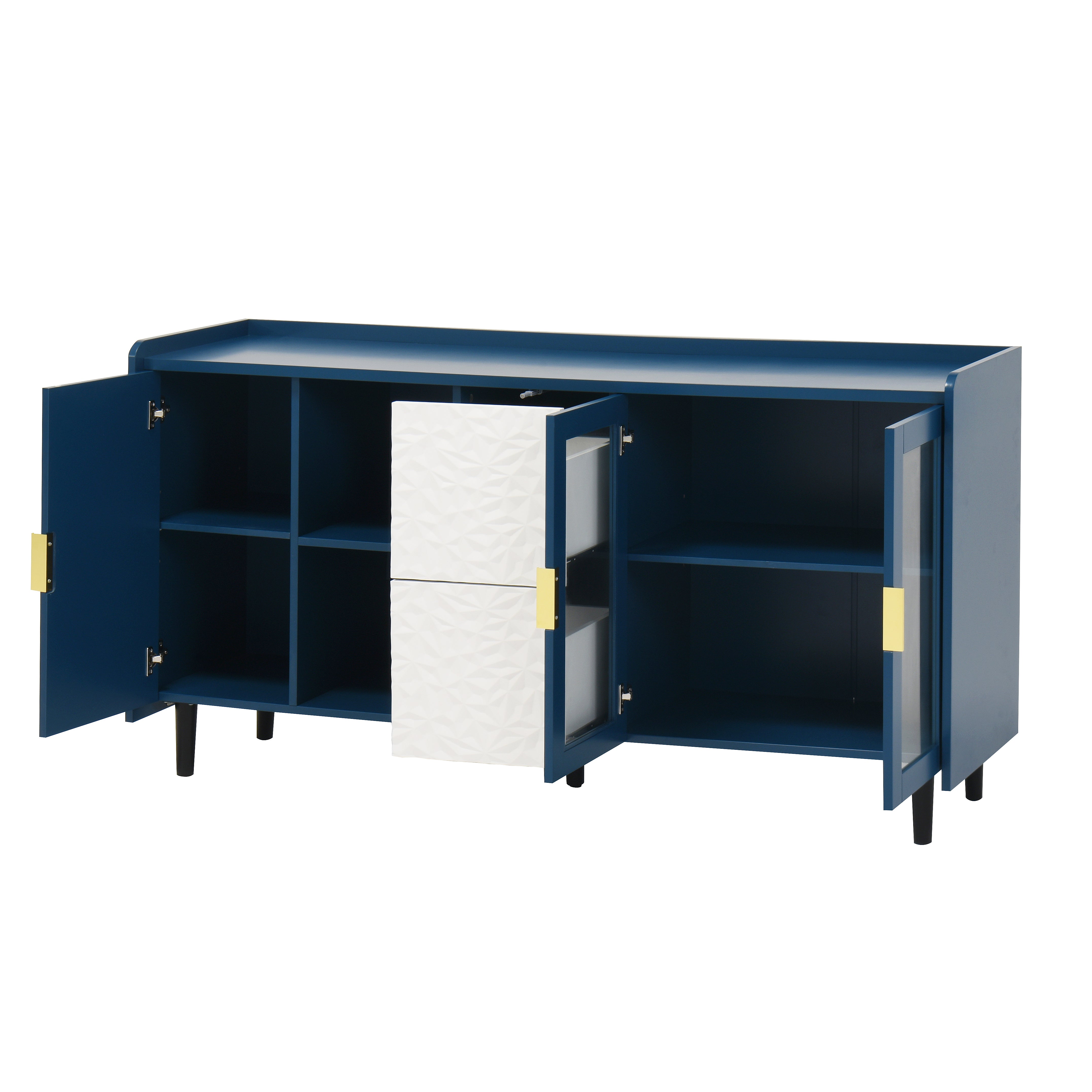 Pantry Cabinet 55-inch 2 Drawers 2 Glass Doors - Blue