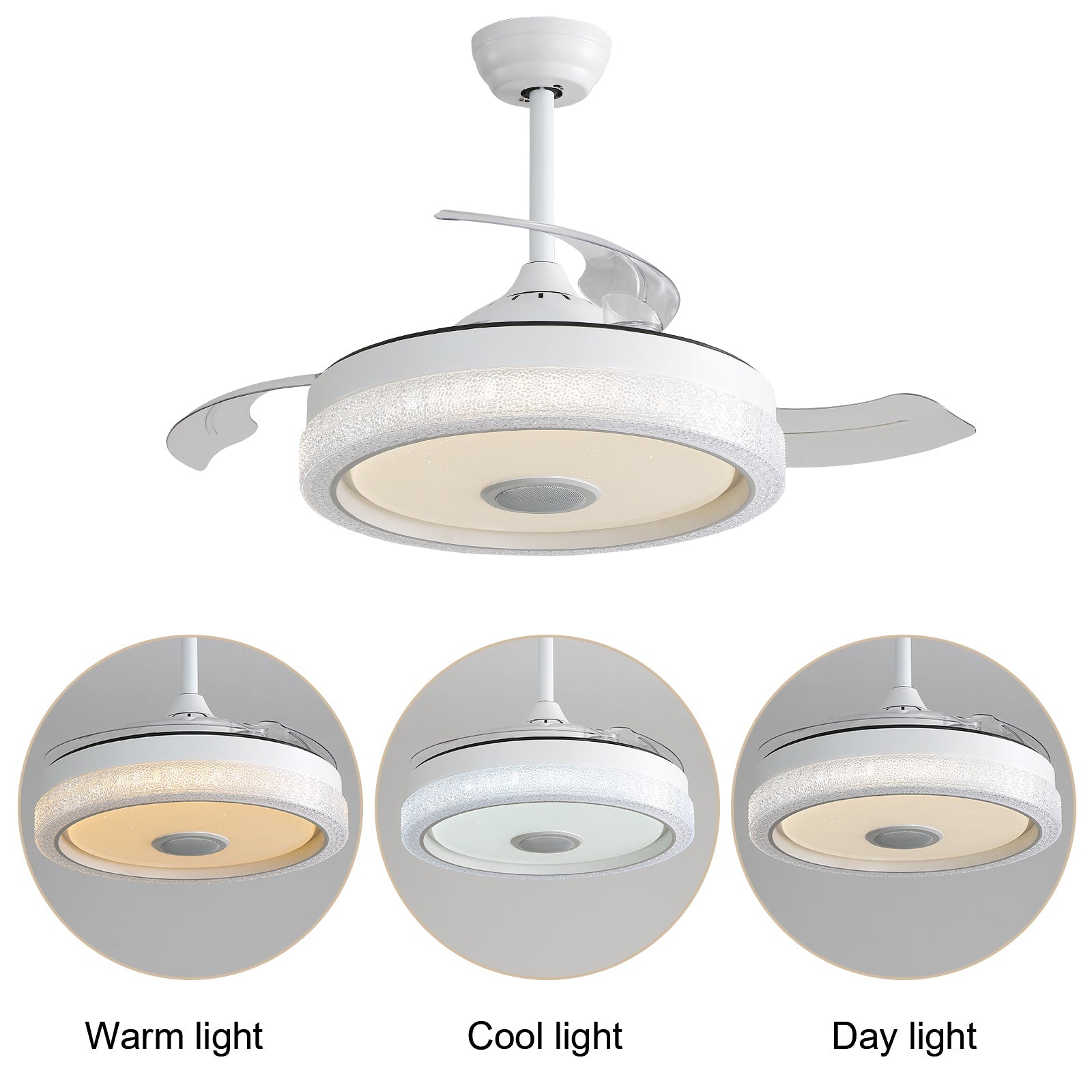 42-inch Ceiling Fan, Multi-Colored 32W LED Light & DC Motor, ABS Blades