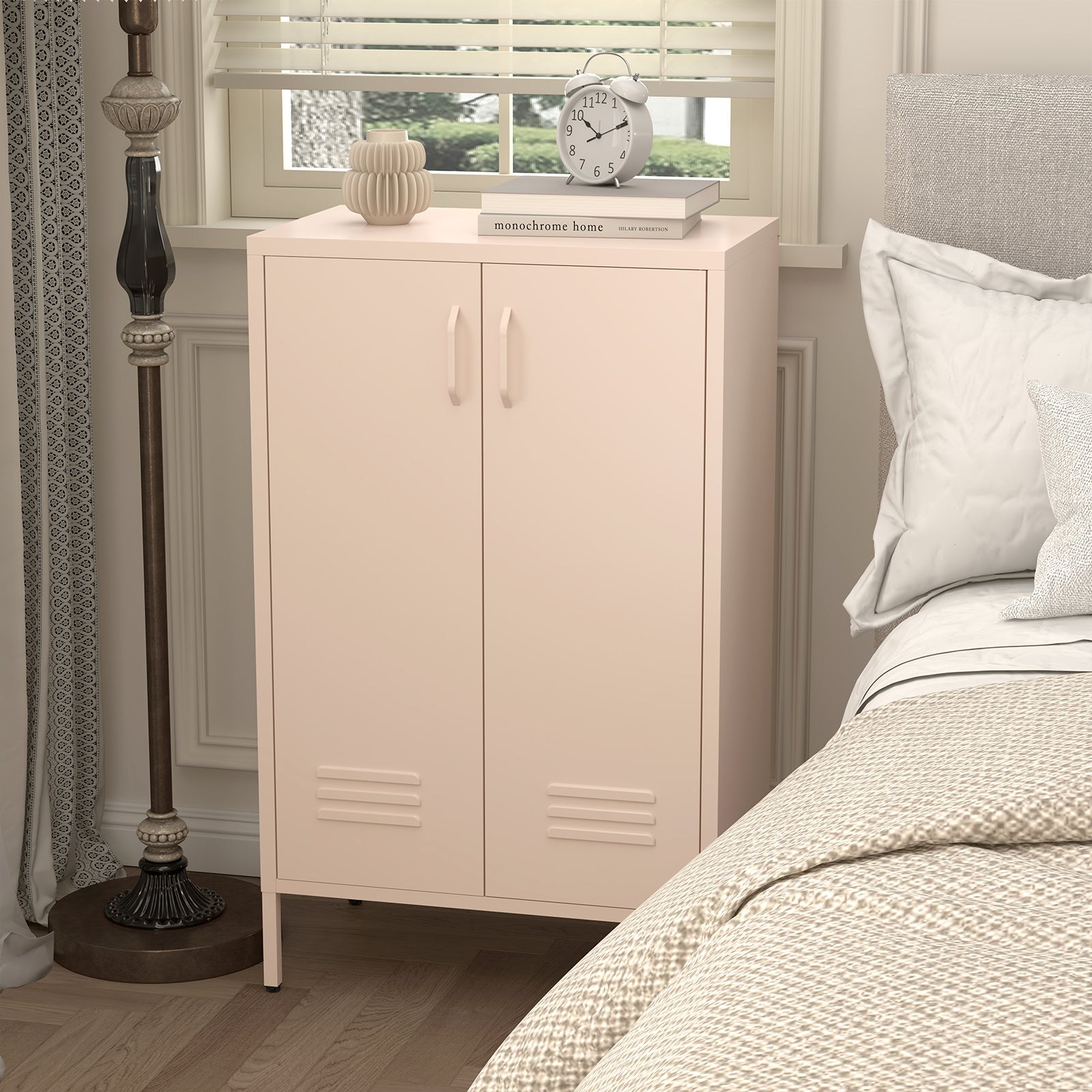 2 Door Metal Storage Cabinet with 2 Adjustable Shelves, Pink