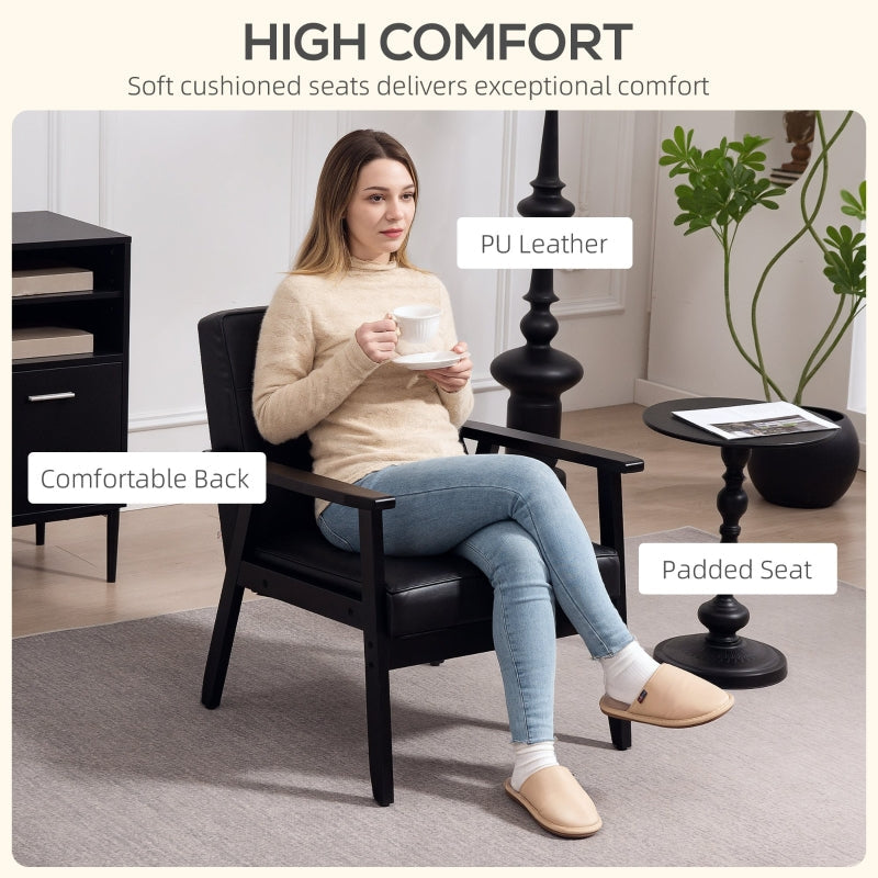 Retro-Style Accent Chair Faux Leather Black