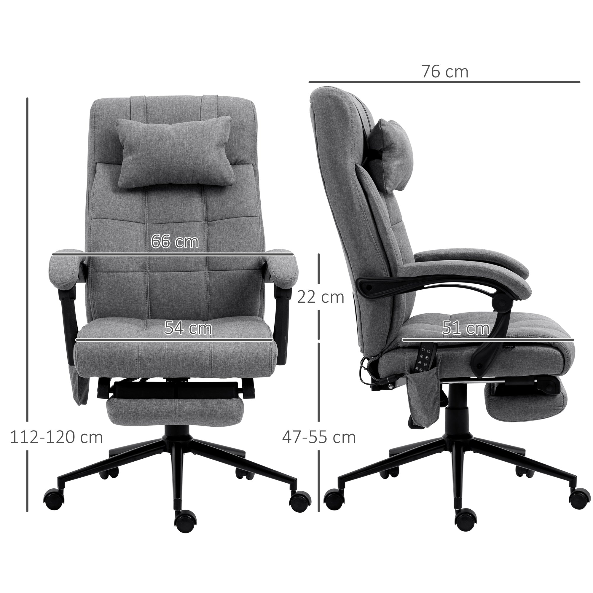 Office Chair, Ergonomic Massage Lumbar Heating Footrest Headrest Adjustable, Polyester Grey