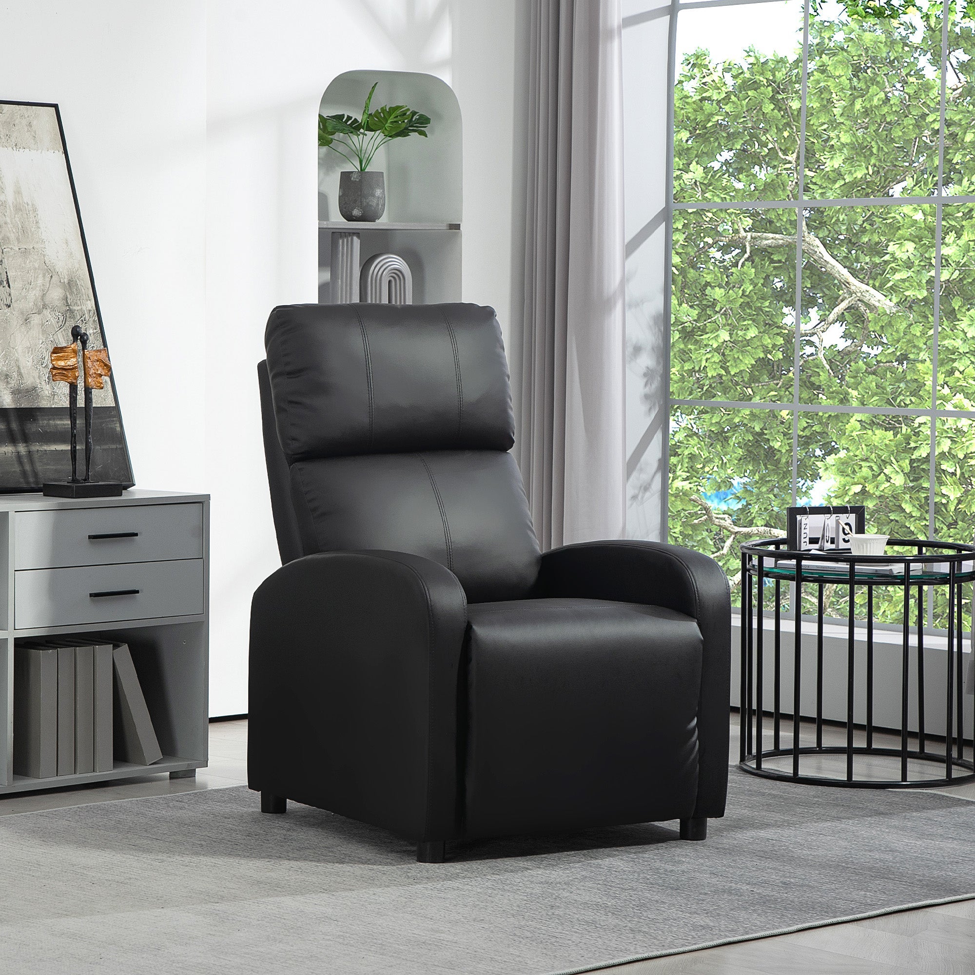 Recliner Chair, Reclining Function, TV, Faux Leather Black