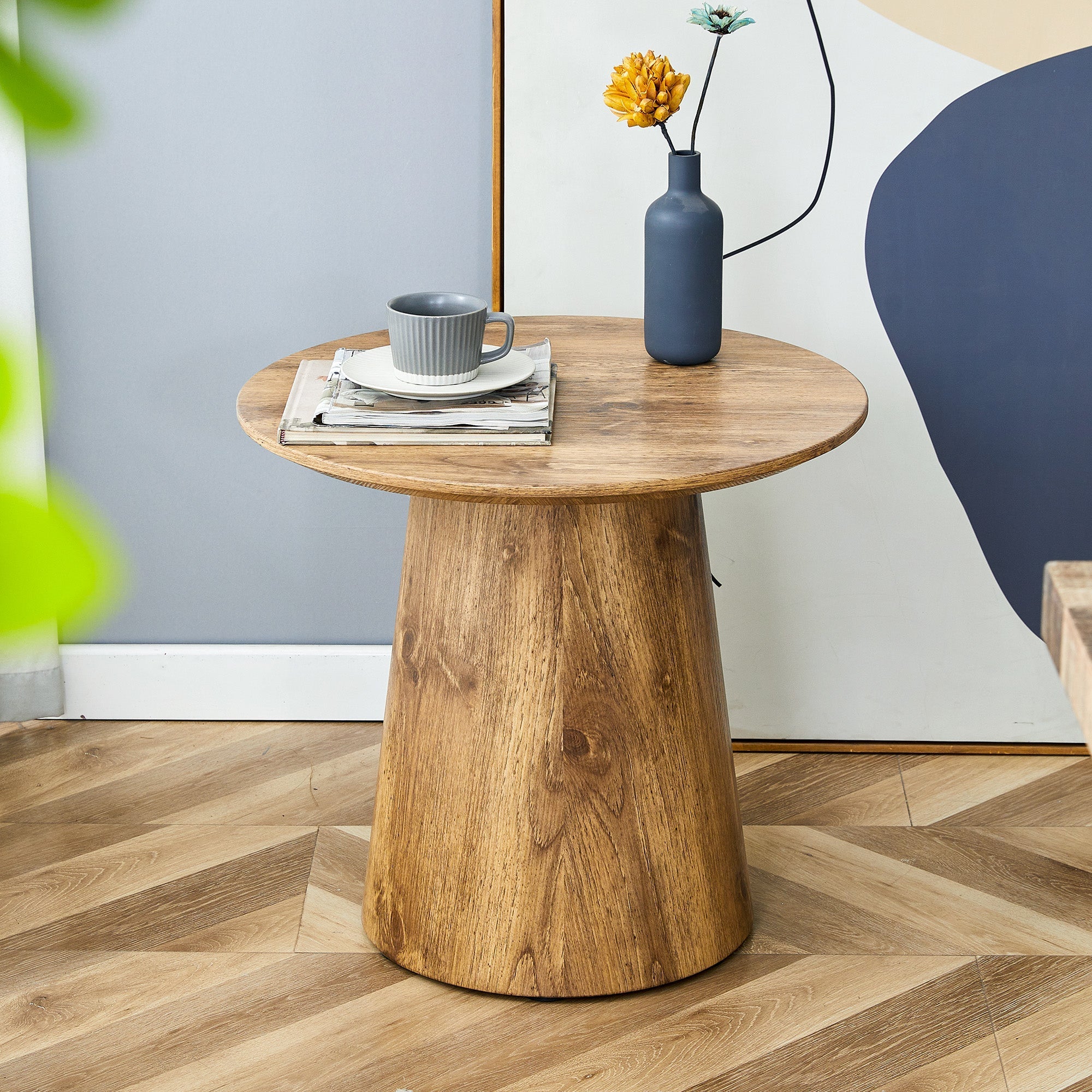 Round Coffee Table 50cm Ø 48cm H Side Table - Natural Wood Look MDF