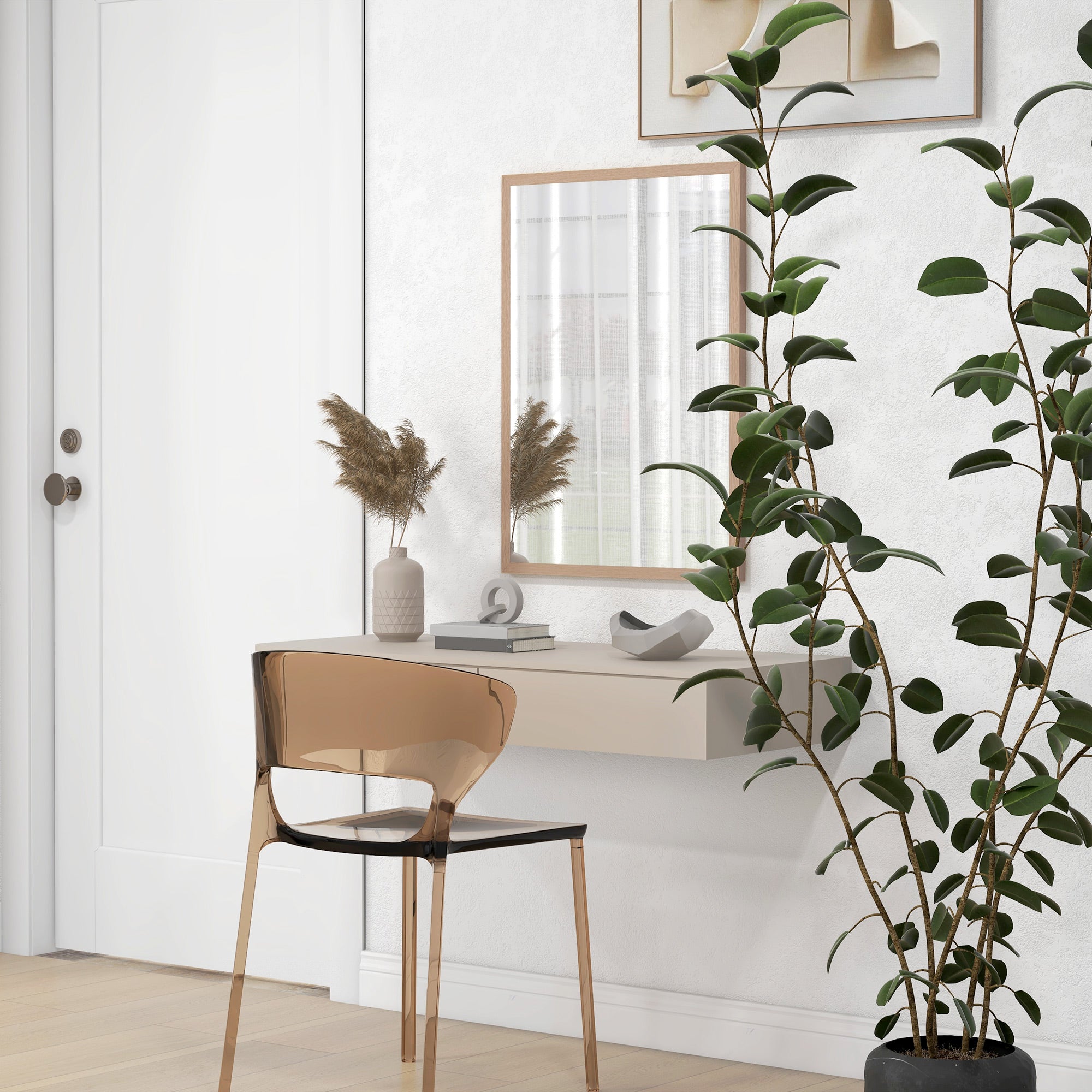 Wall Mirror, 50x70cm Decorative with 4 Hooks, Rectangular