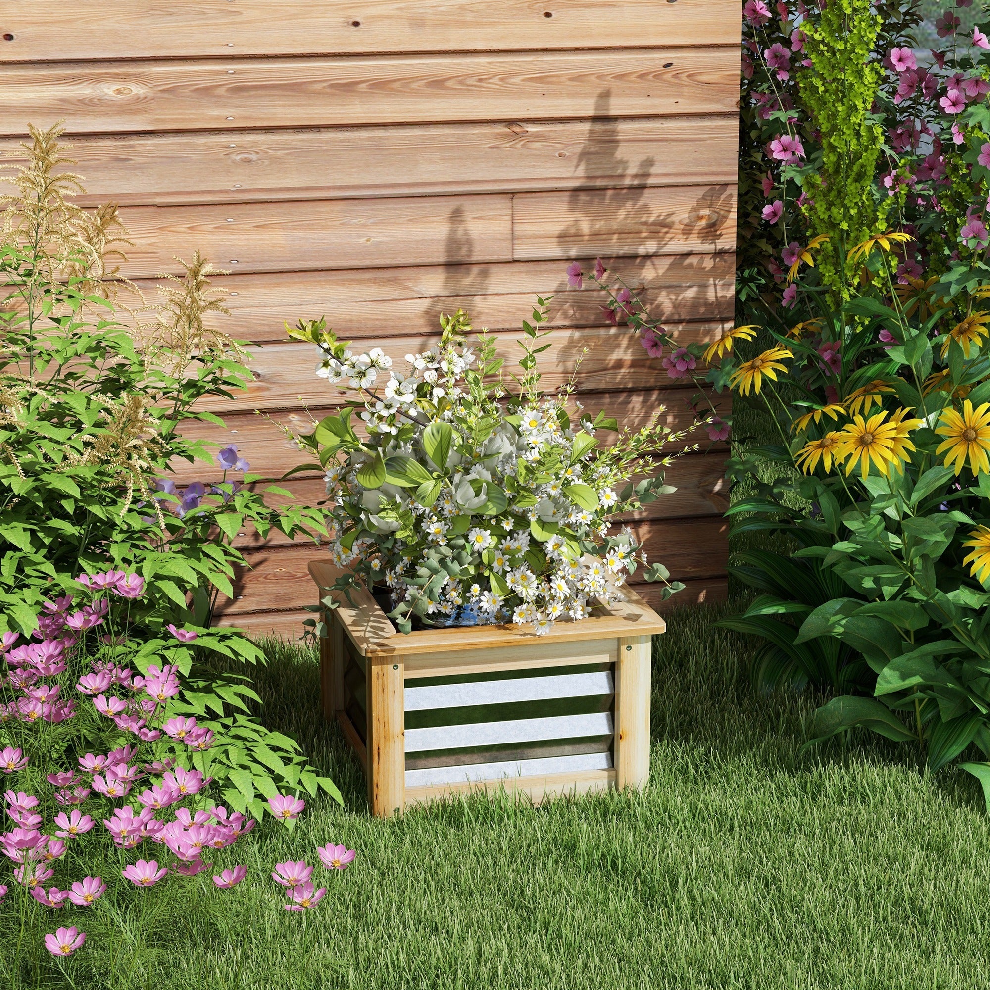 Hochbeet, Blumenkasten, Metall & Holz