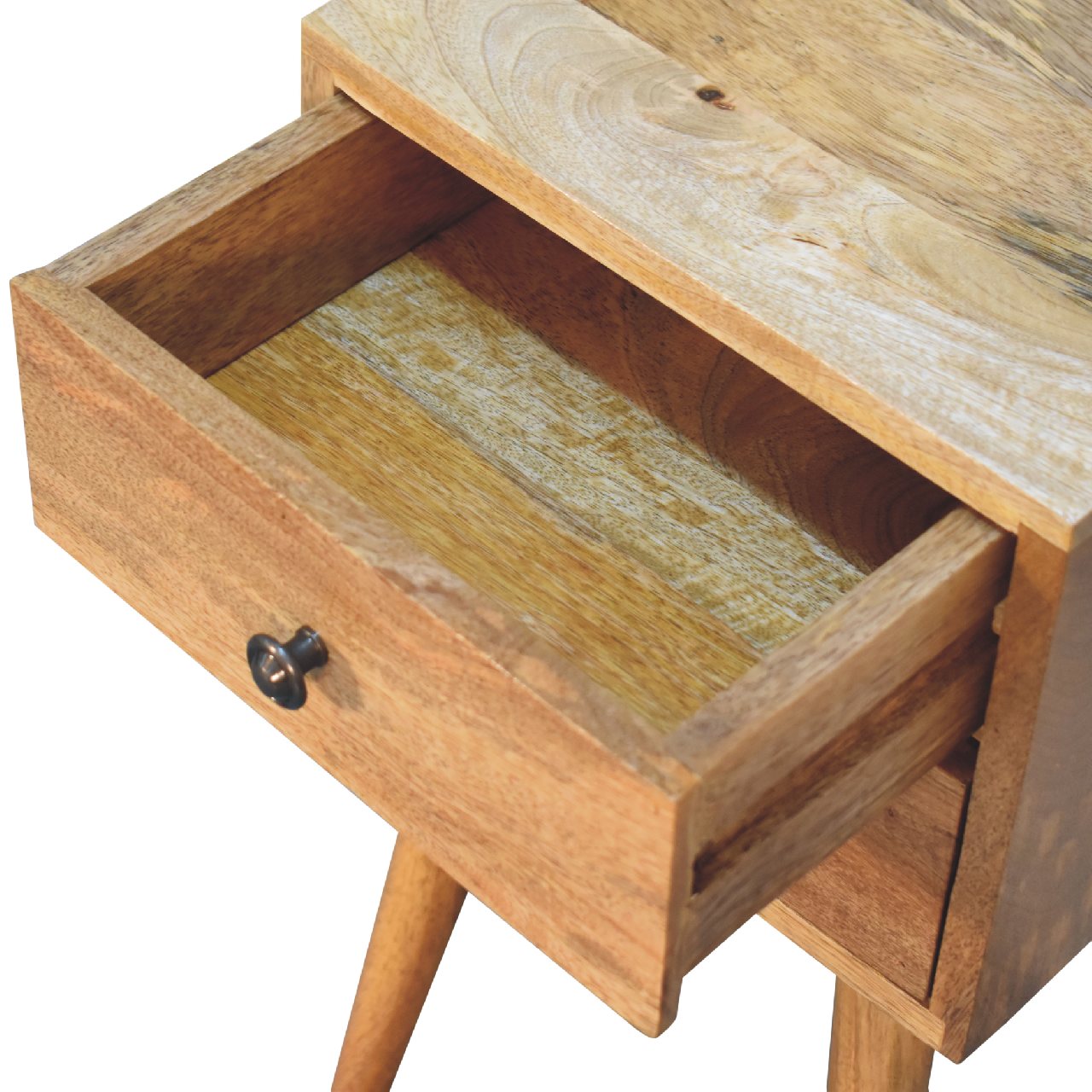 Solid Wood Mini Bedside, 2 Drawers, Brown