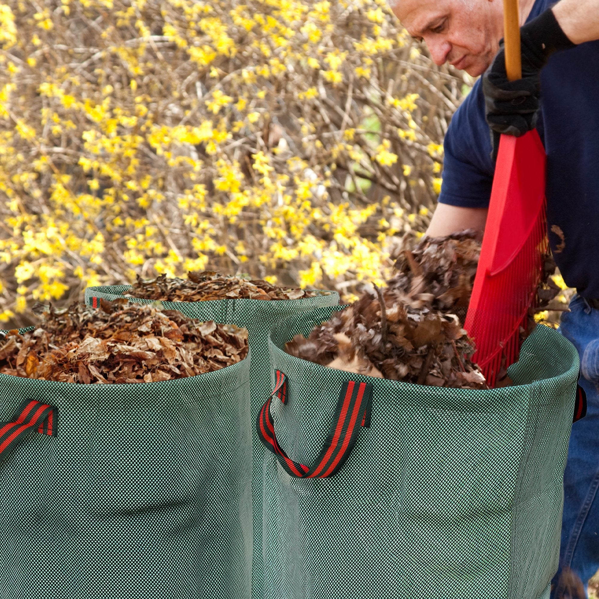Garden Waste Bags, 272L x 3 Heavy Duty Foldable Reusable with Handles, Green
