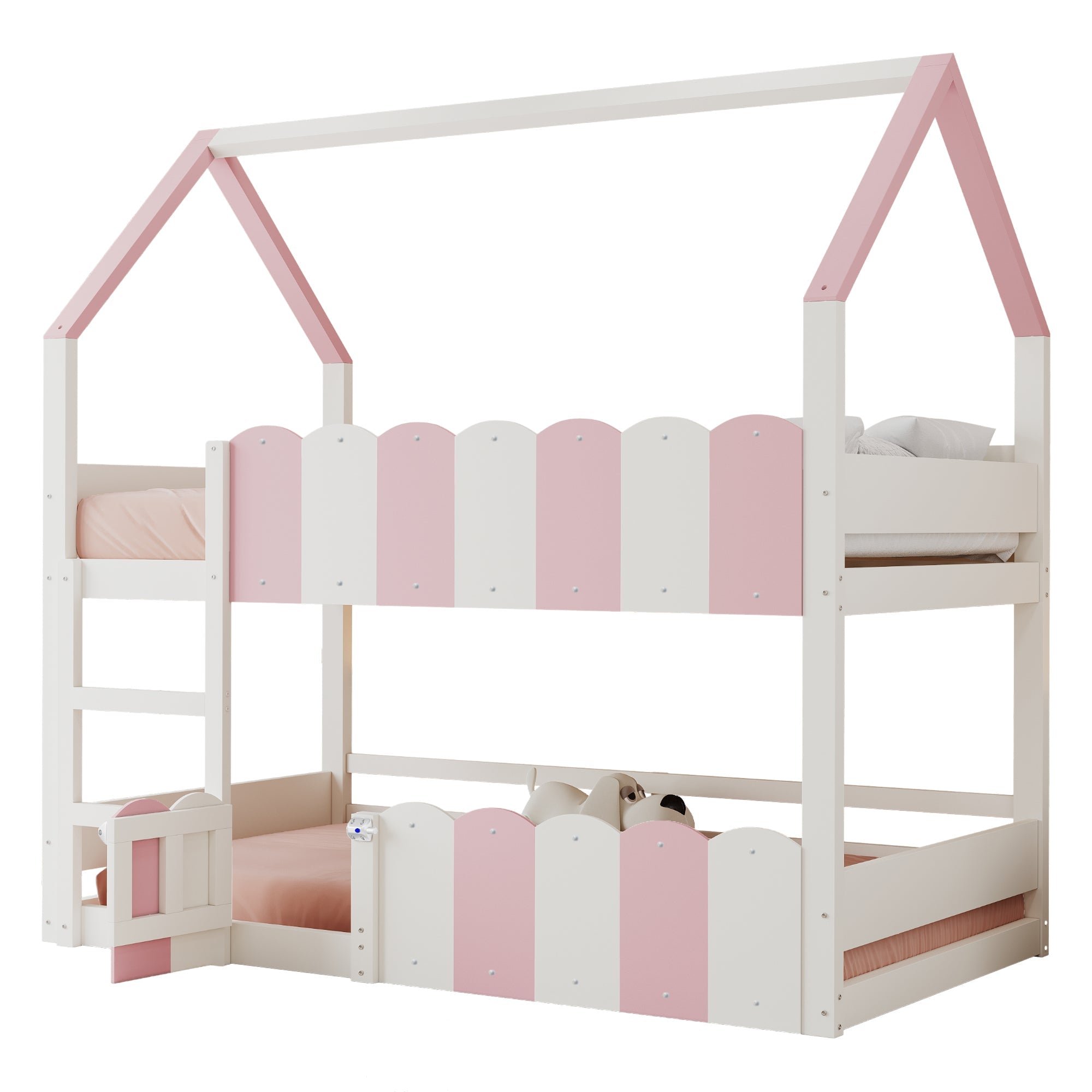 Children's Bunk Bed House-Shaped 90x200 cm Safety Rails Pink