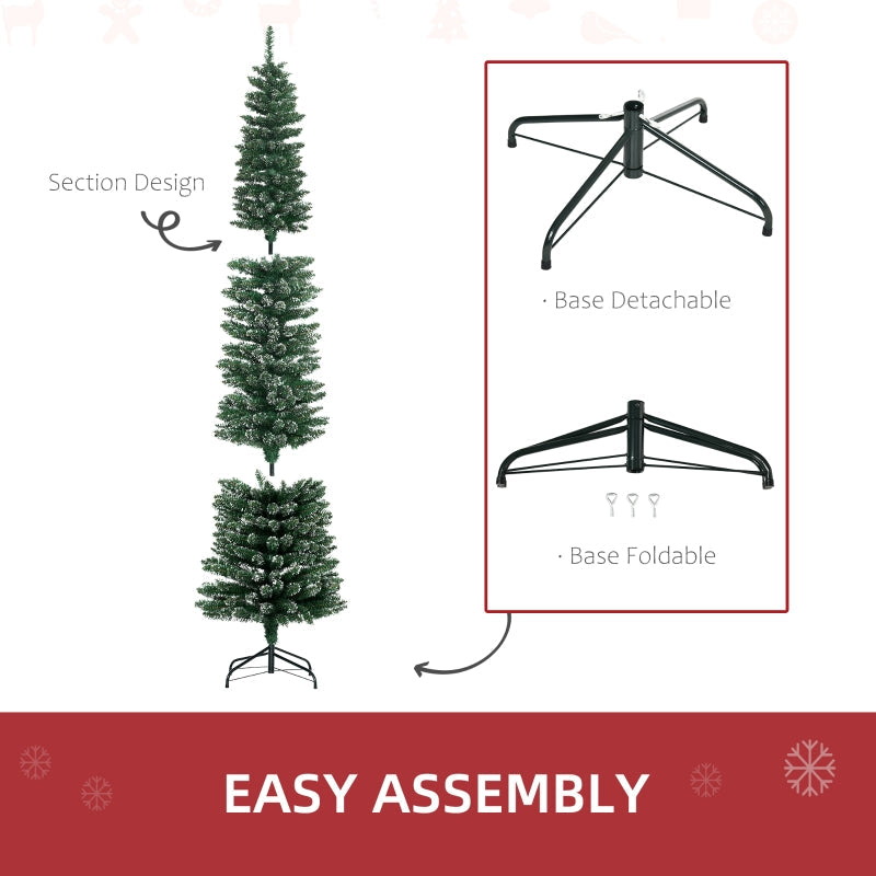 Artificial Snow Dipped Christmas Tree 7.5FT Pencil with Foldable Stand, Green